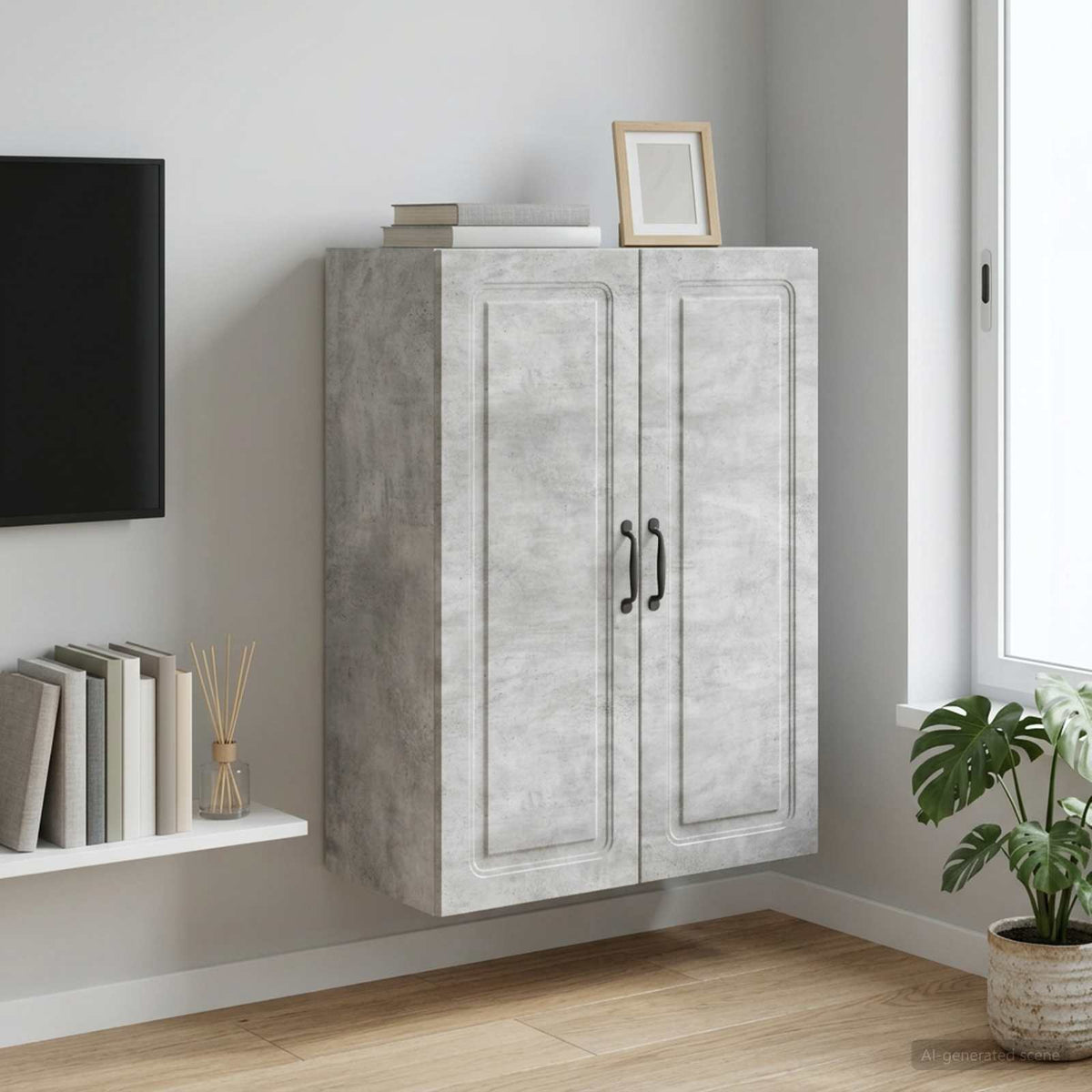 Wandschrank 66 x 34,5 x 90 cm Holzwerkstoff Betongrau