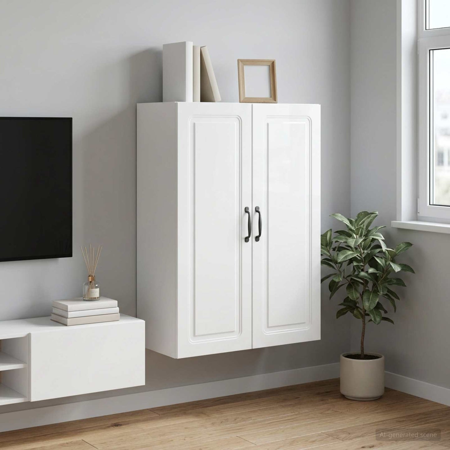 Wandschrank 66 x 34,5 x 90 cm Holzwerkstoff Hochglanz Weiß