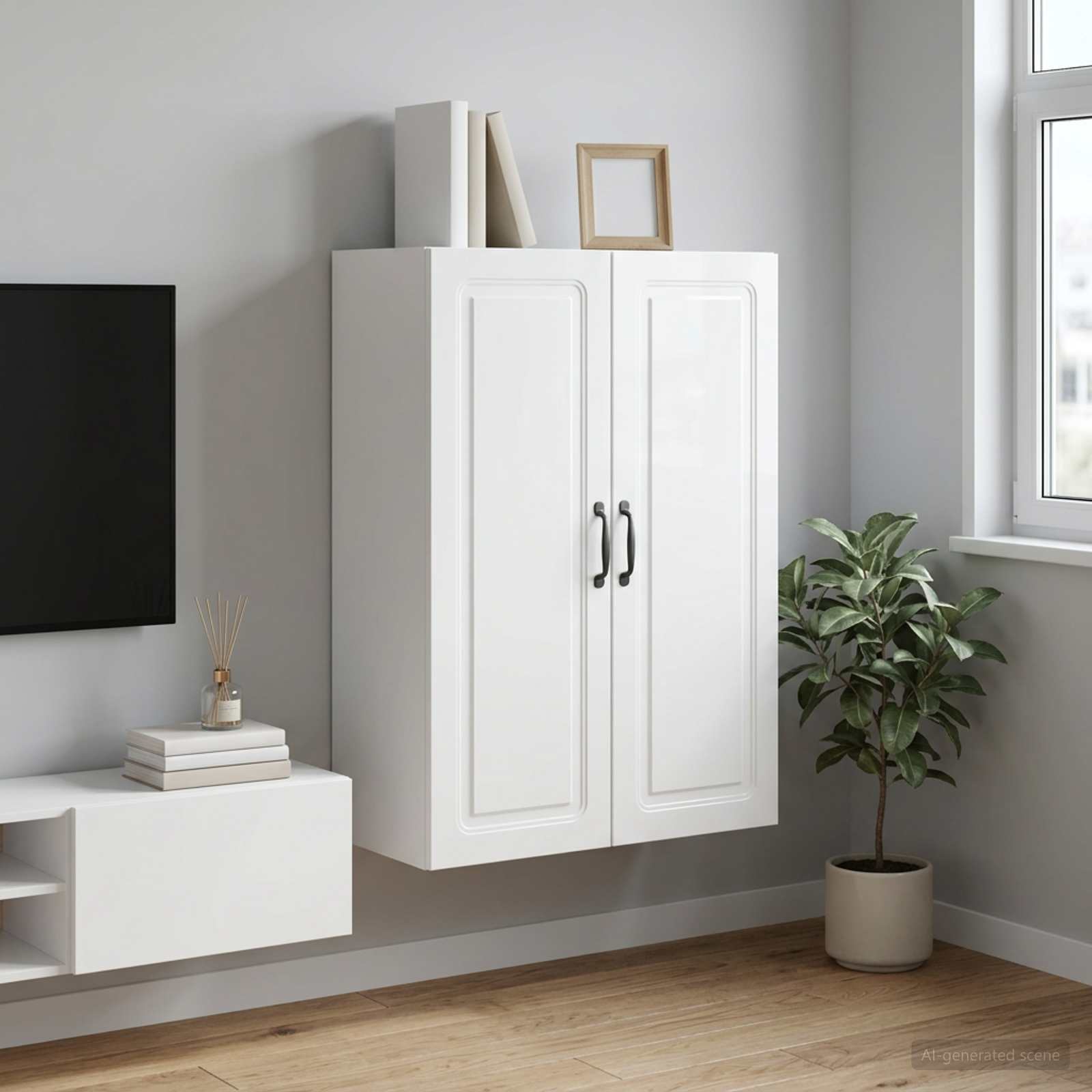 Wandschrank 66 x 34,5 x 90 cm Holzwerkstoff Hochglanz Weiß