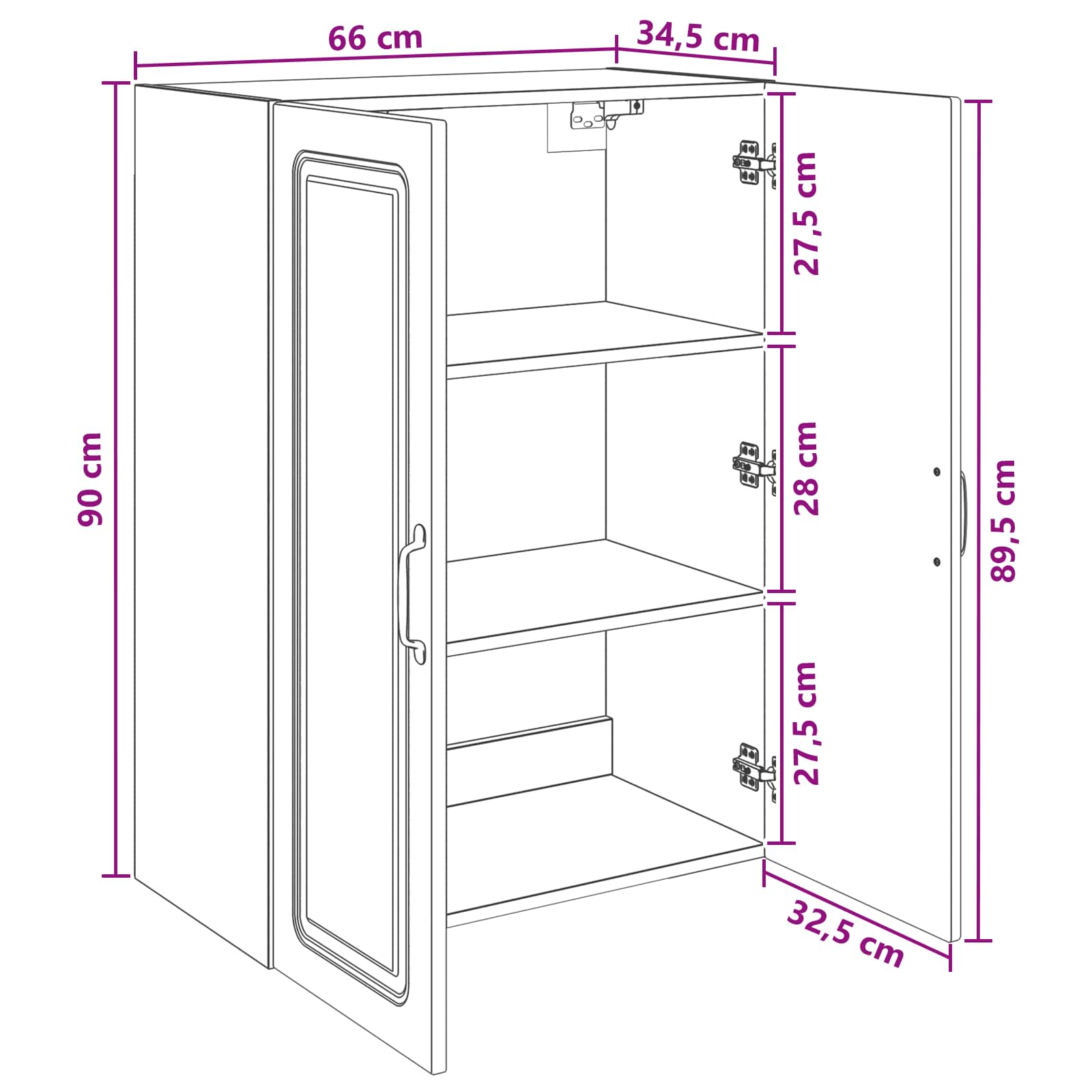Wandschrank 66 x 34,5 x 90 cm Holzwerkstoff Hochglanz Weiß