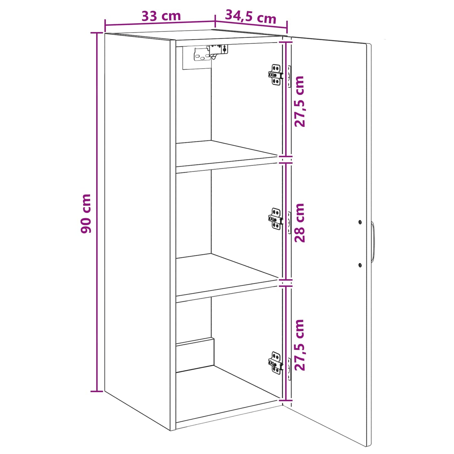 Wandschrank 33 x 34,5 x 90 cm Holzwerkstoff Sonoma-Eiche