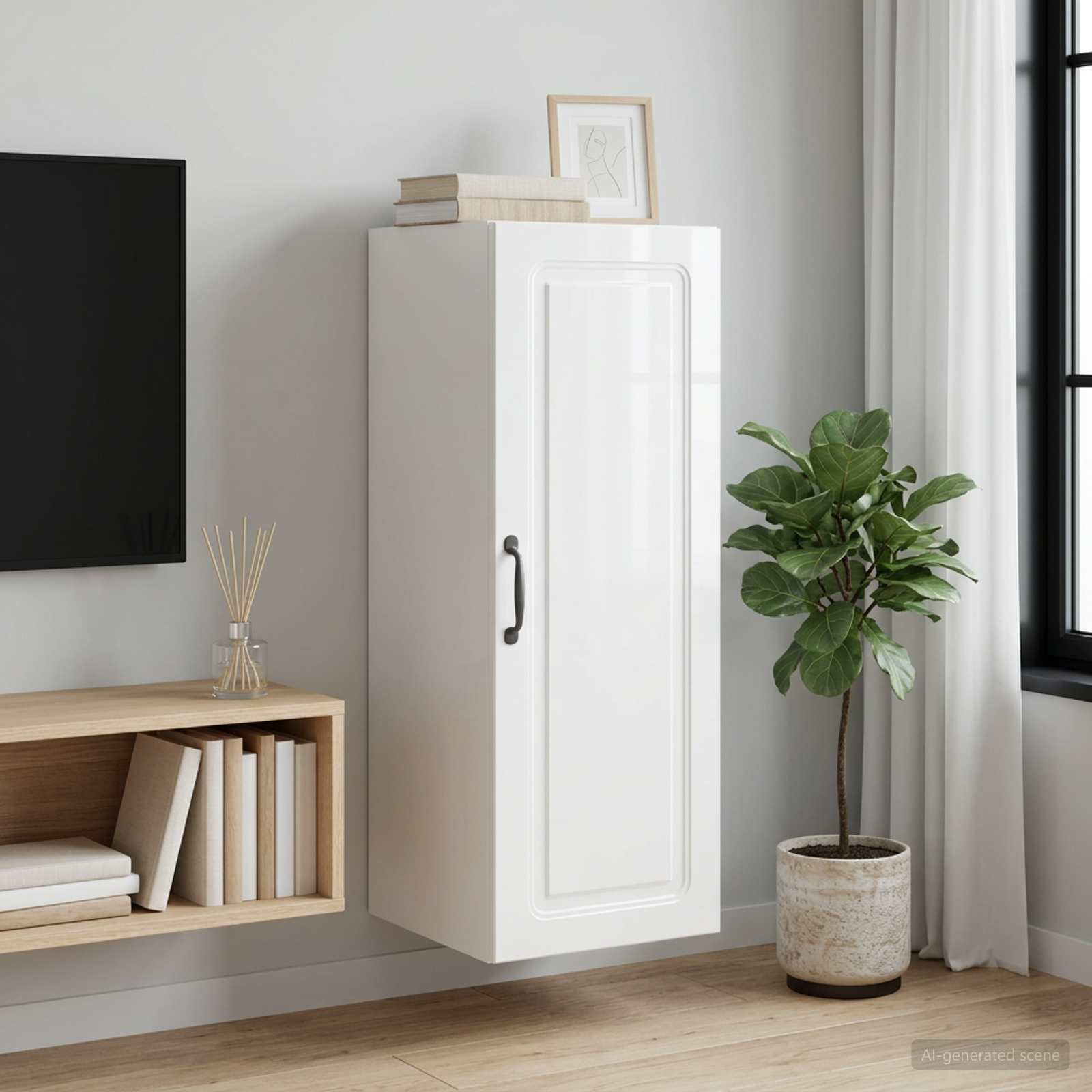 Wandschrank 33 x 34,5 x 90 cm Holzwerkstoff Hochglanz Weiß