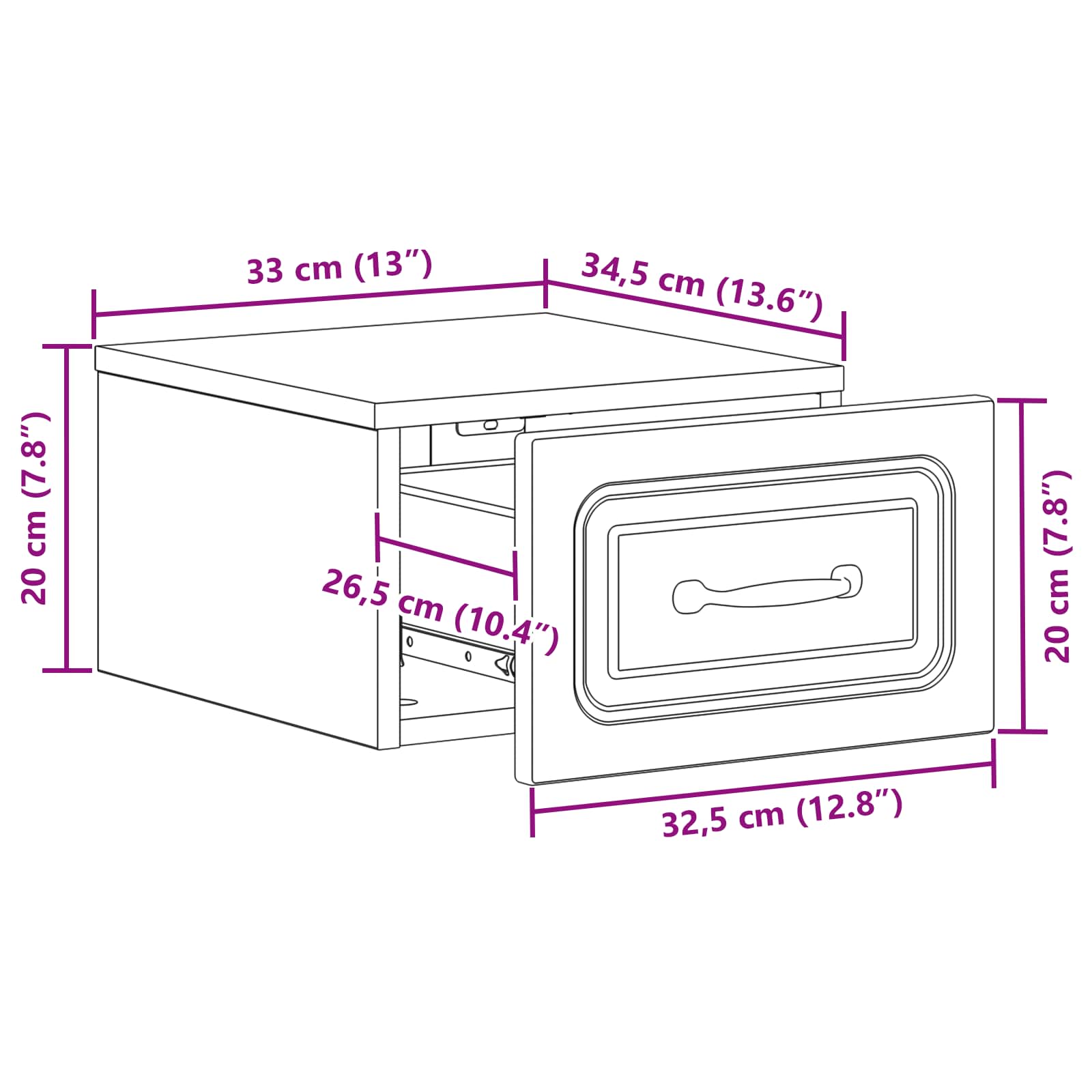 Wandmontierter Nachttisch Sonoma-Eiche 34,5 x 33 x 20 cm