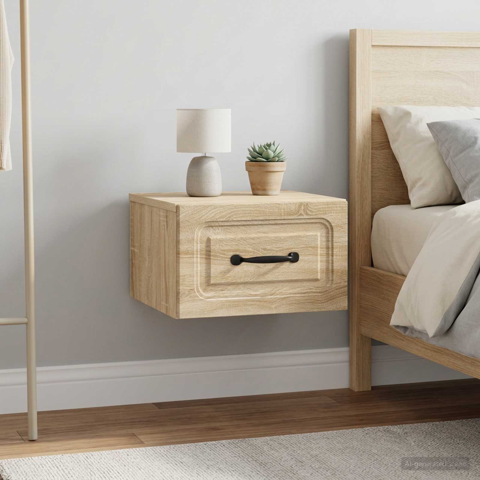 Wandmontierter Nachttisch 2 stk. Sonoma-Eiche 34,5 x 33 x 20 cm