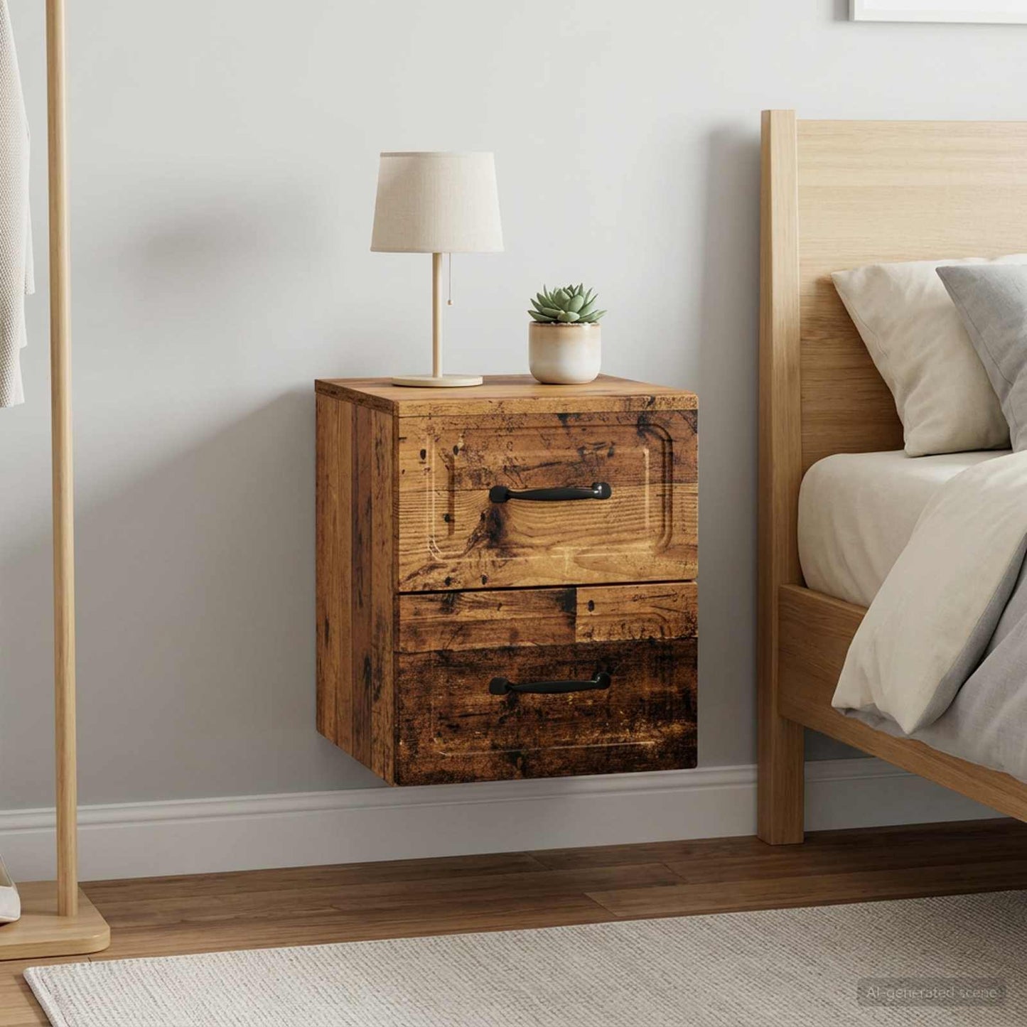 Wandmontierter Nachttisch 2 stk. Altholz 34,5 x 33 x 40 cm