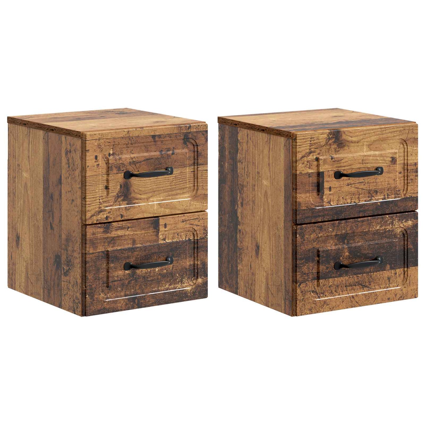 Wandmontierter Nachttisch 2 stk. Altholz 34,5 x 33 x 40 cm