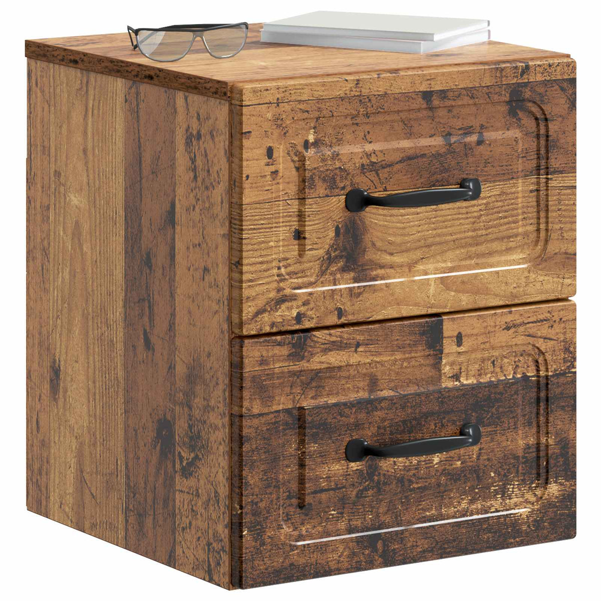 Wandmontierter Nachttisch 2 stk. Altholz 34,5 x 33 x 40 cm