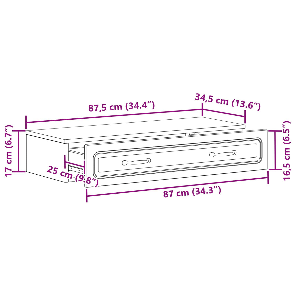 Wandmontierter Beistelltisch Betongrau 87,5 x 34,5 x 17 cm