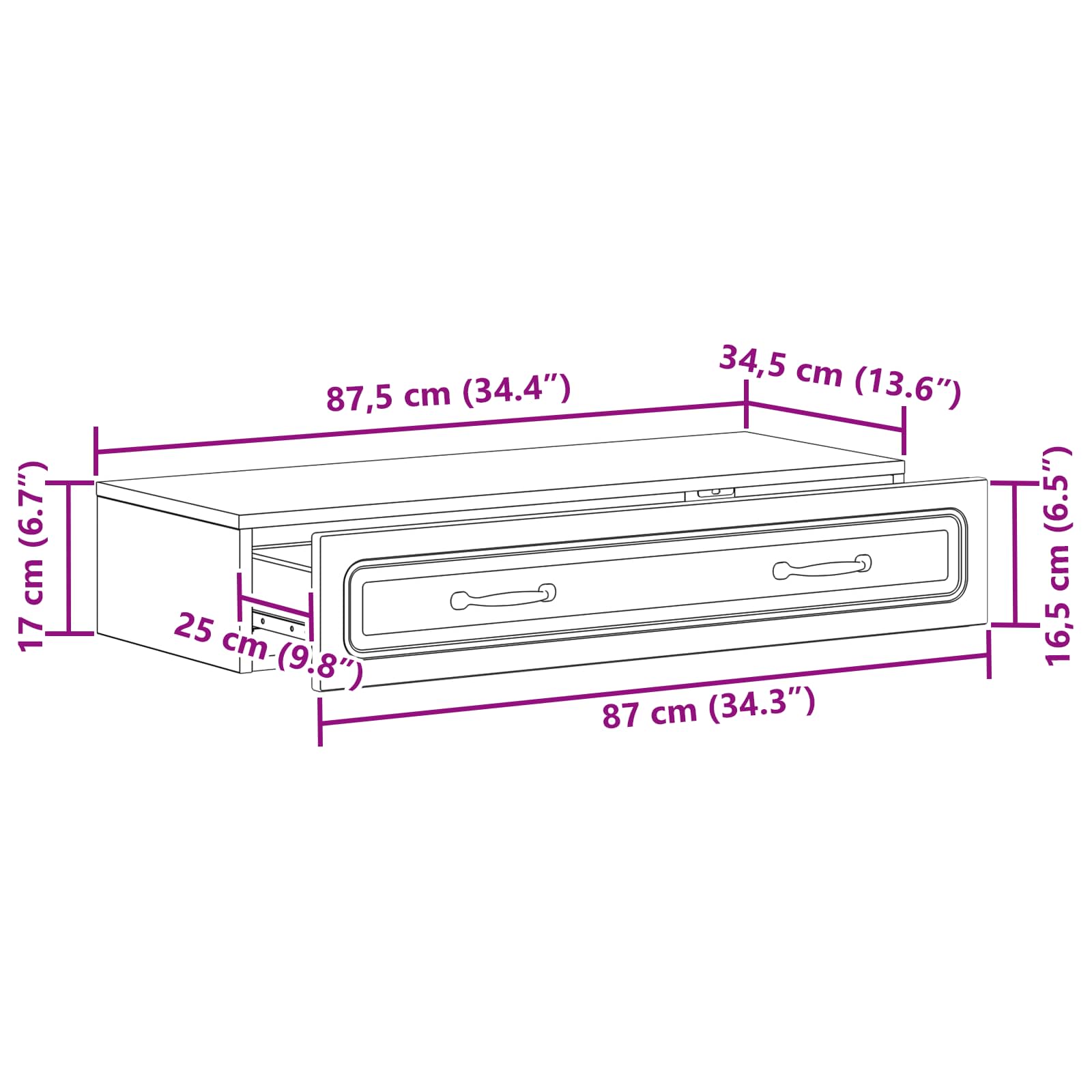 Wandmontierter Beistelltisch Betongrau 87,5 x 34,5 x 17 cm