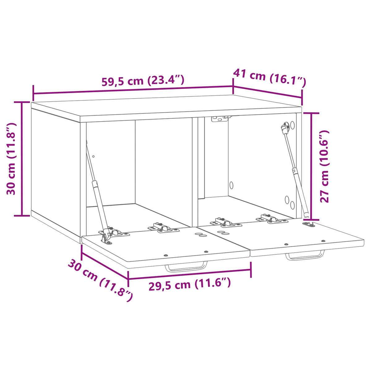 Wandmontierter TV-Schrank Schwarz 59,5 x 41 x 30 cm
