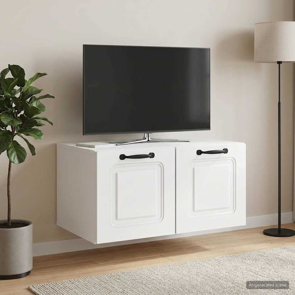 Wandmontierter TV-Schrank Hochglanz Weiß 59,5 x 41 x 30 cm