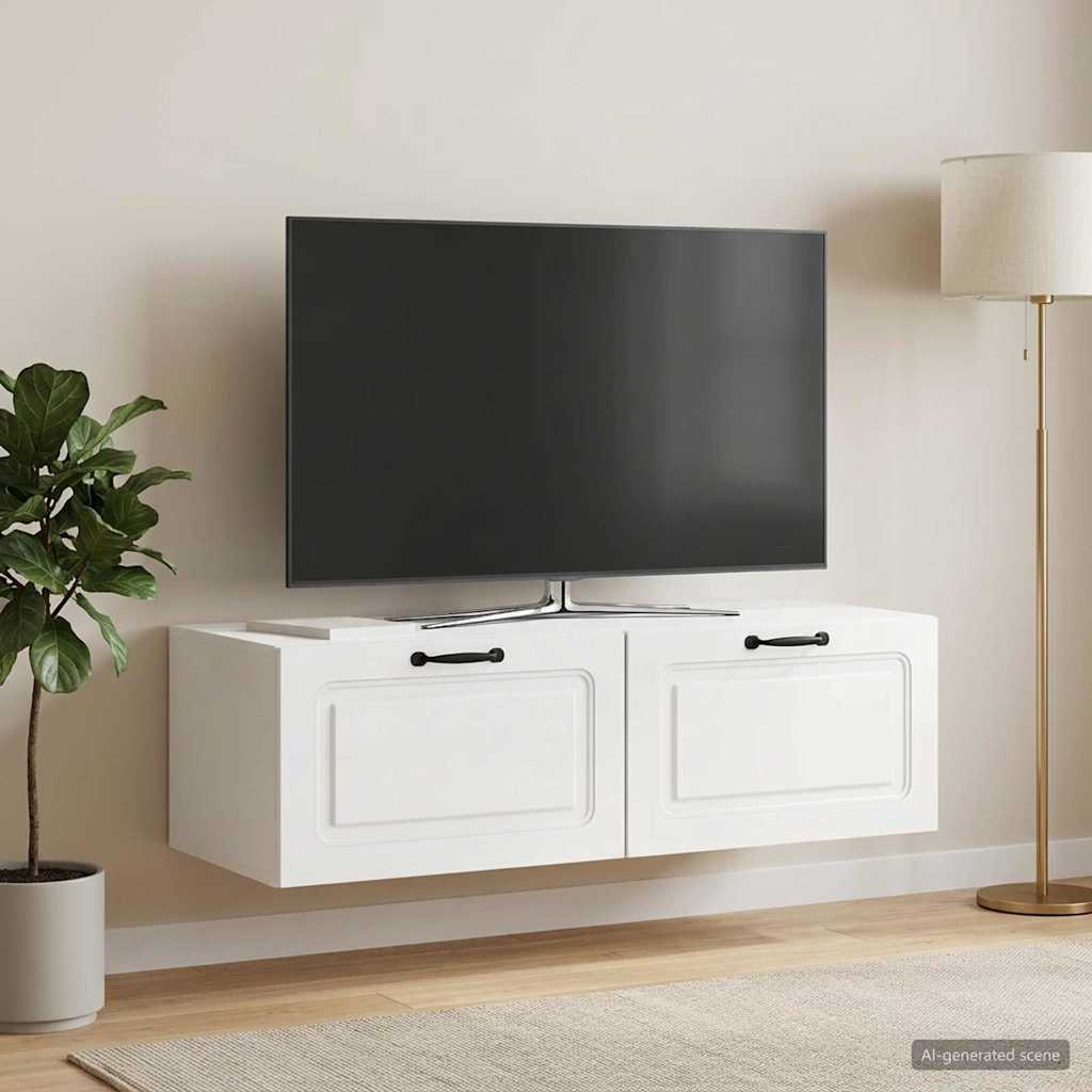 Wandmontierter TV-Schrank Hochglanz Weiß 98 x 41 x 30 cm