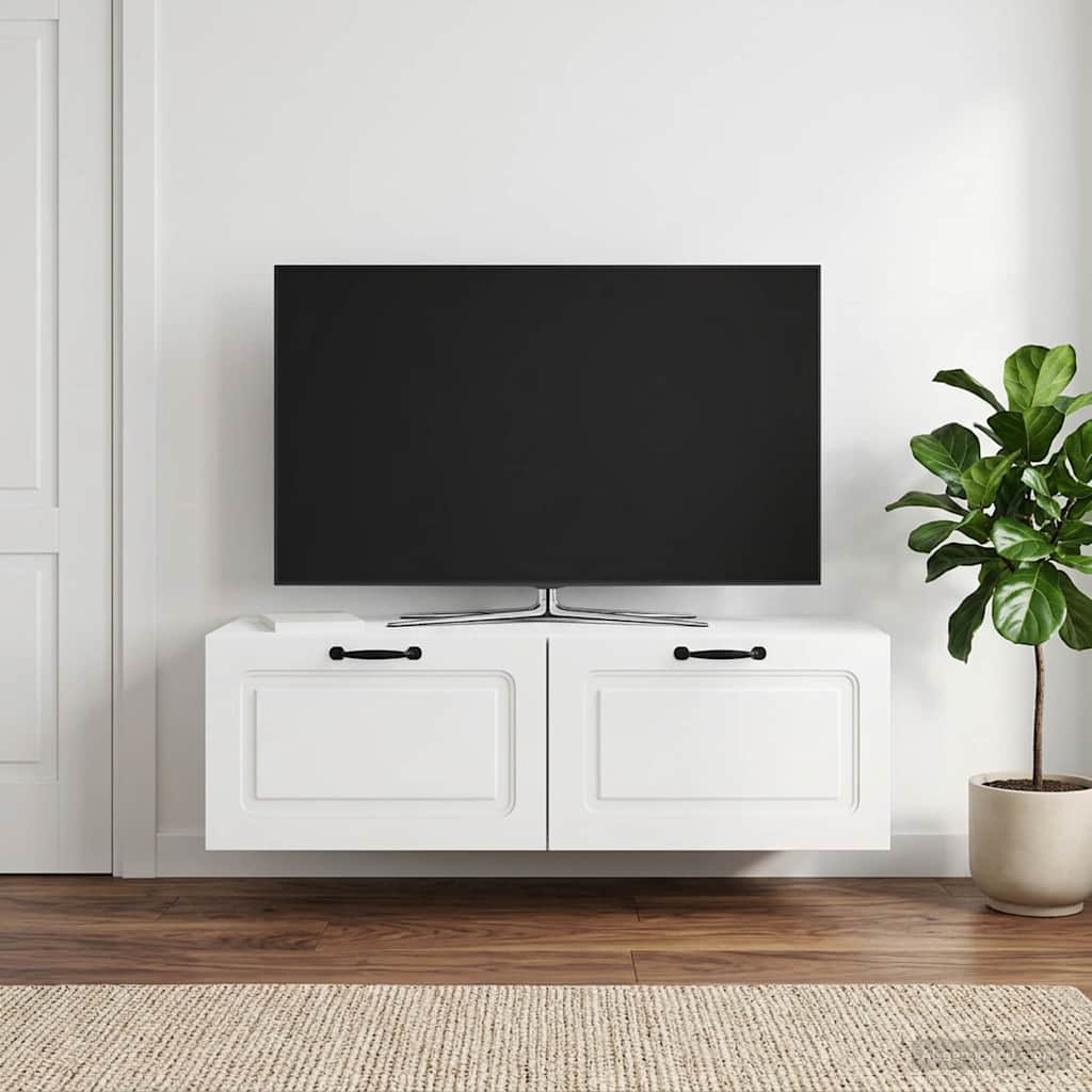 Wandmontierter TV-Schrank Hochglanz Weiß 98 x 41 x 30 cm