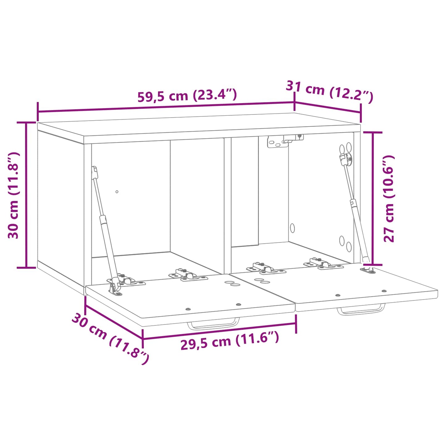 Wandmontierter TV-Schrank Schwarz 59,5 x 31 x 30 cm