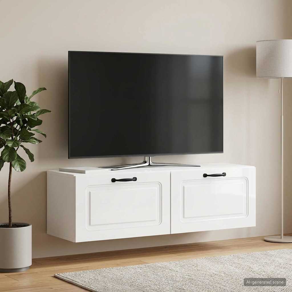 Wandmontierter TV-Schrank Hochglanz Weiß 98 x 31 x 30 cm