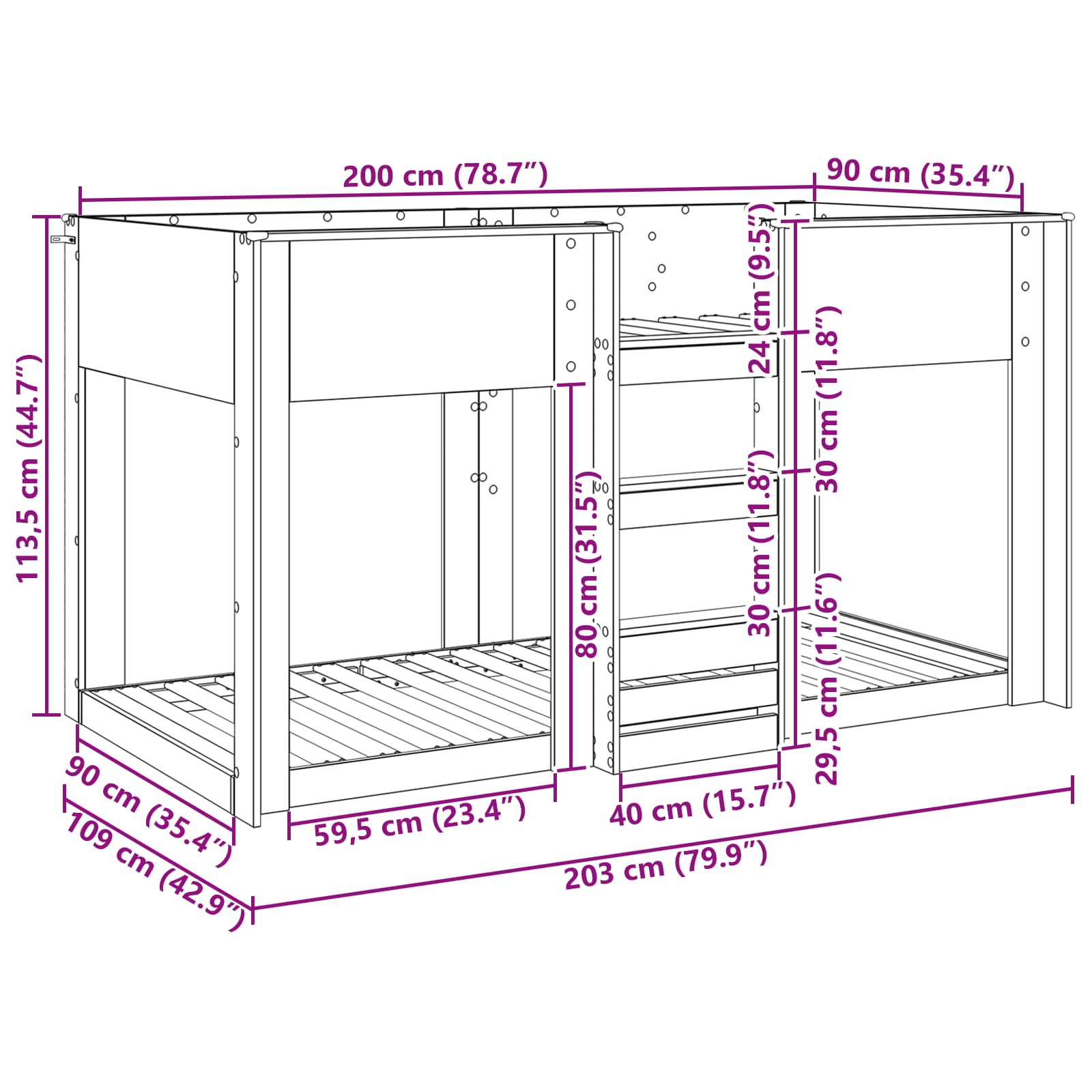 Etagenbett für Kinder Beton Grau 90 x 200 cm Holzwerkstoff