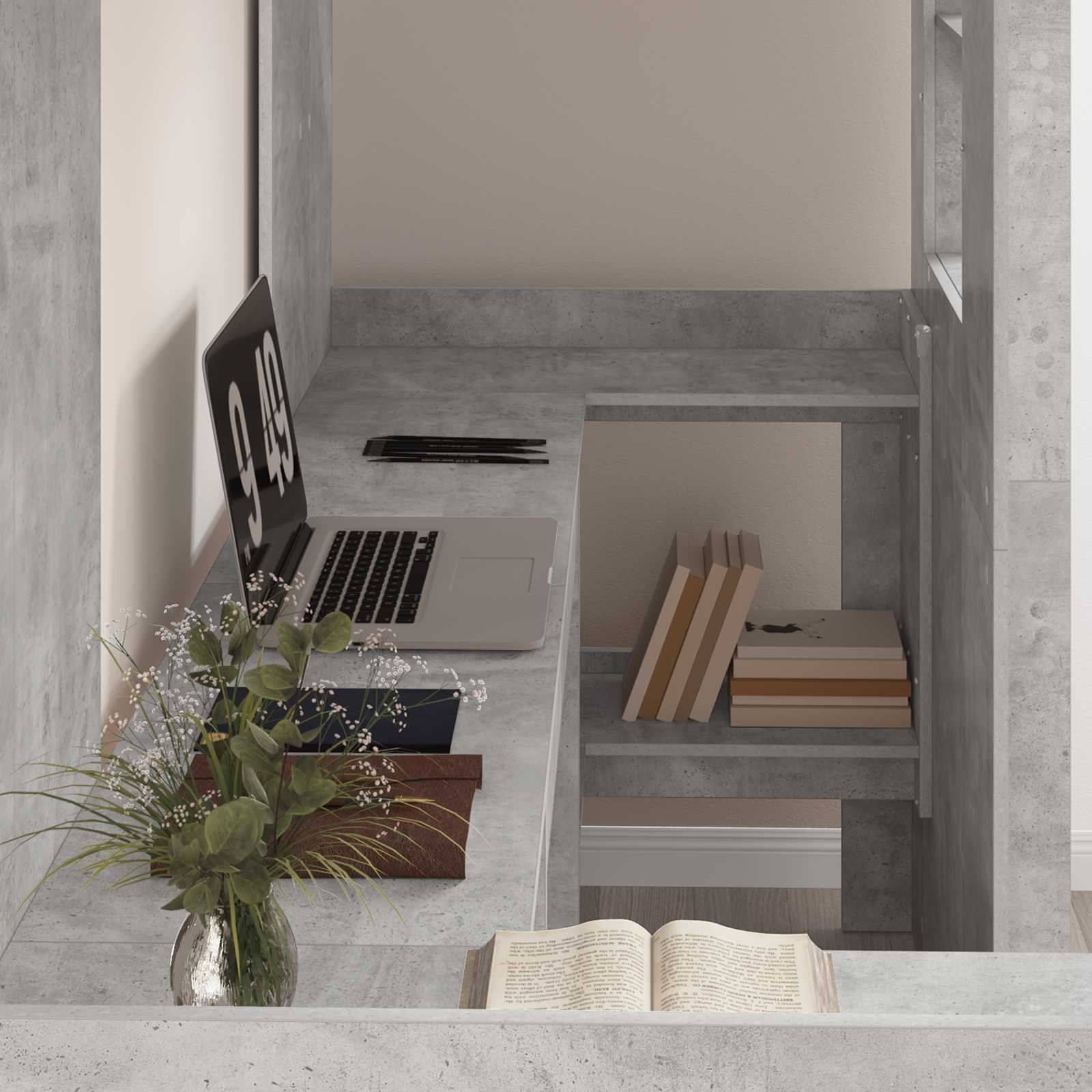 Etagenbettgestell mit Schreibtisch Beton Grau 75 x 190 cm