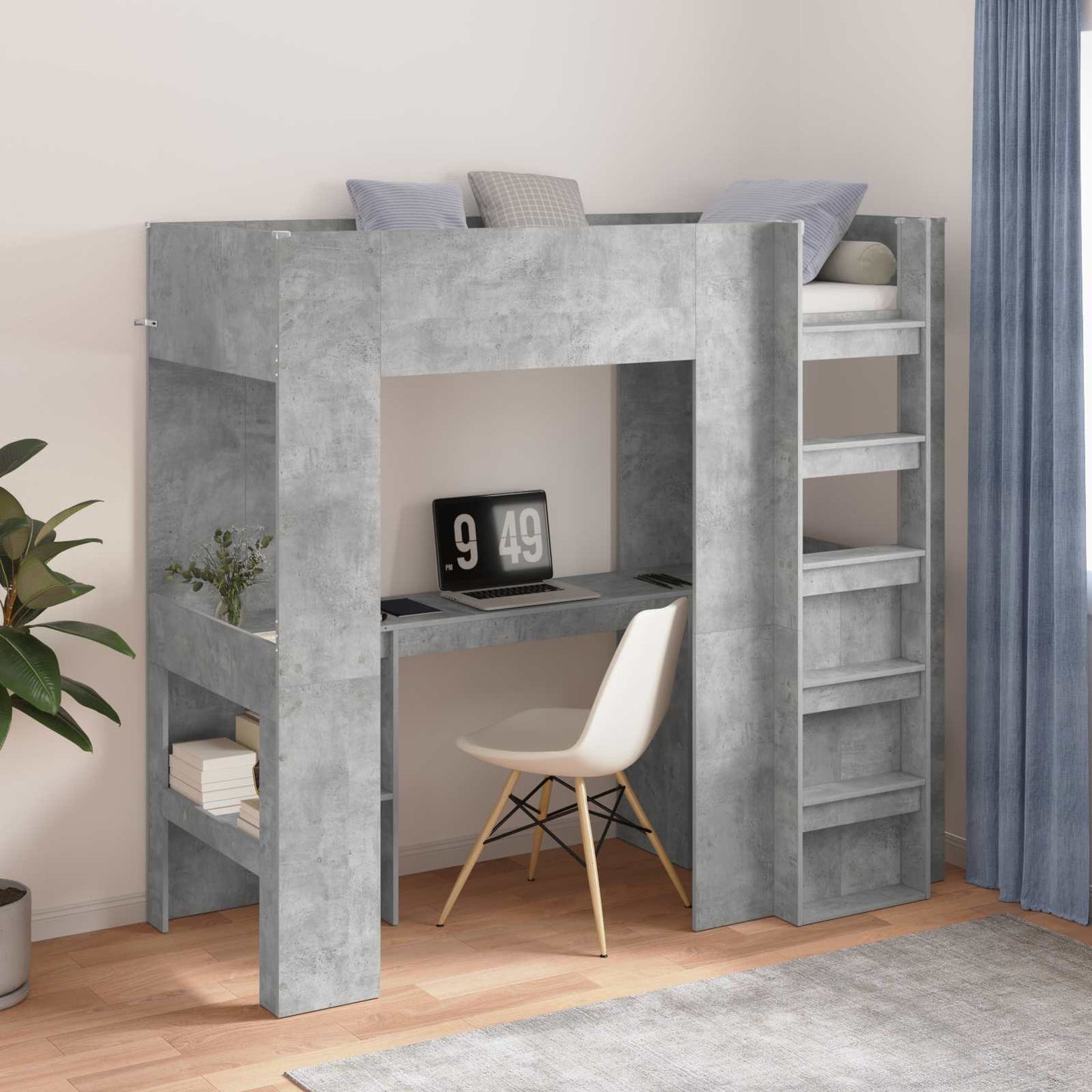 Etagenbettgestell mit Schreibtisch Beton Grau 75 x 190 cm