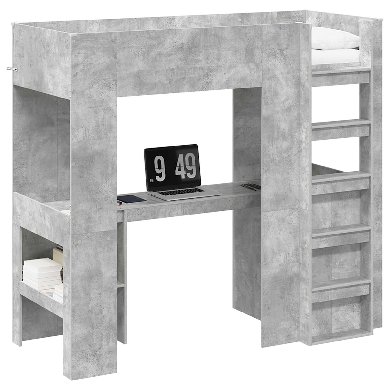 Etagenbettgestell mit Schreibtisch Beton Grau 75 x 190 cm