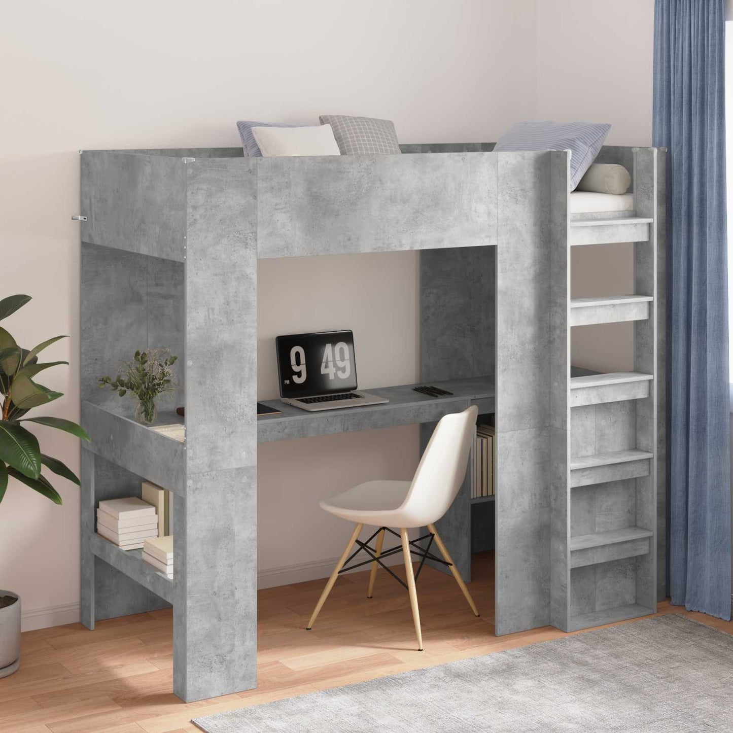 Etagenbettgestell mit Schreibtisch Beton Grau 80 x 200 cm
