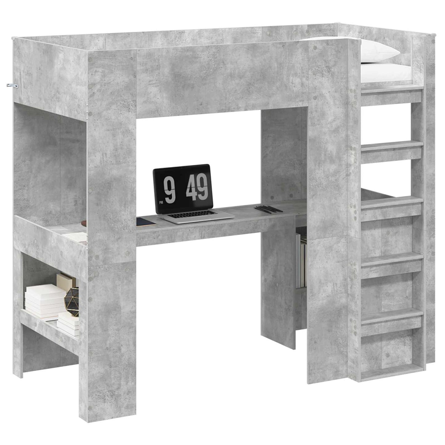 Etagenbettgestell mit Schreibtisch Beton Grau 90 x 200 cm