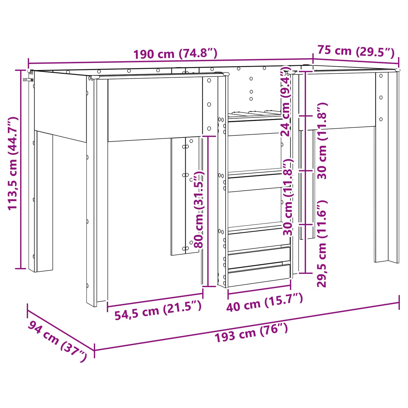 Etagenbett für Kinder Artisan-Eiche 75 x 190 cm Holzwerkstoff