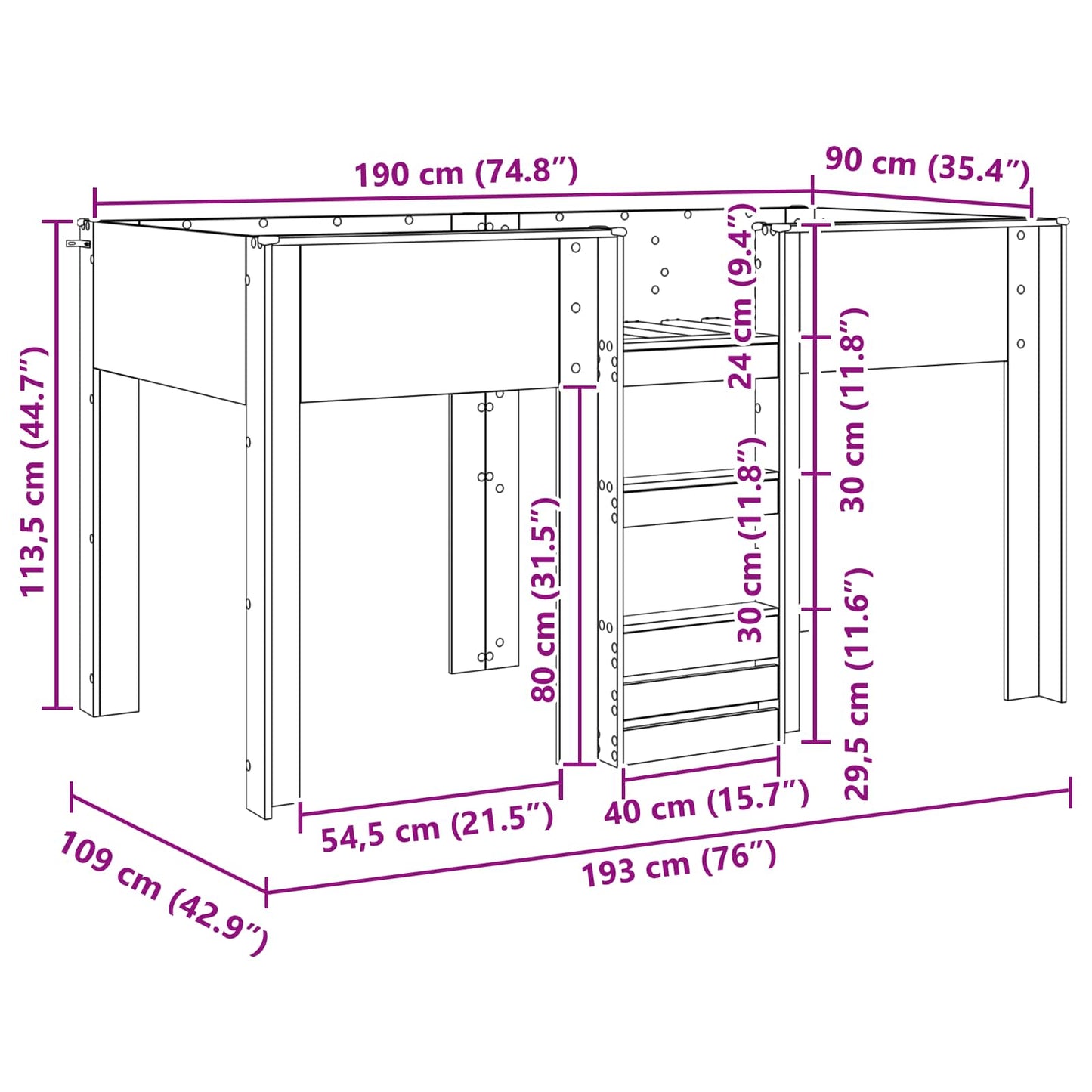Etagenbett für Kinder Weiß 90 x 190 cm Holzwerkstoff