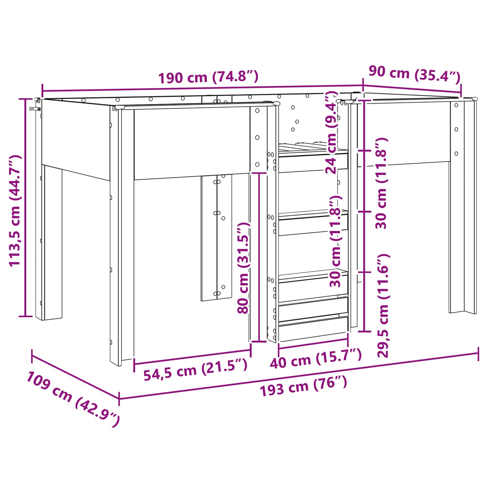 Etagenbett für Kinder Artisan-Eiche 90 x 190 cm Holzwerkstoff