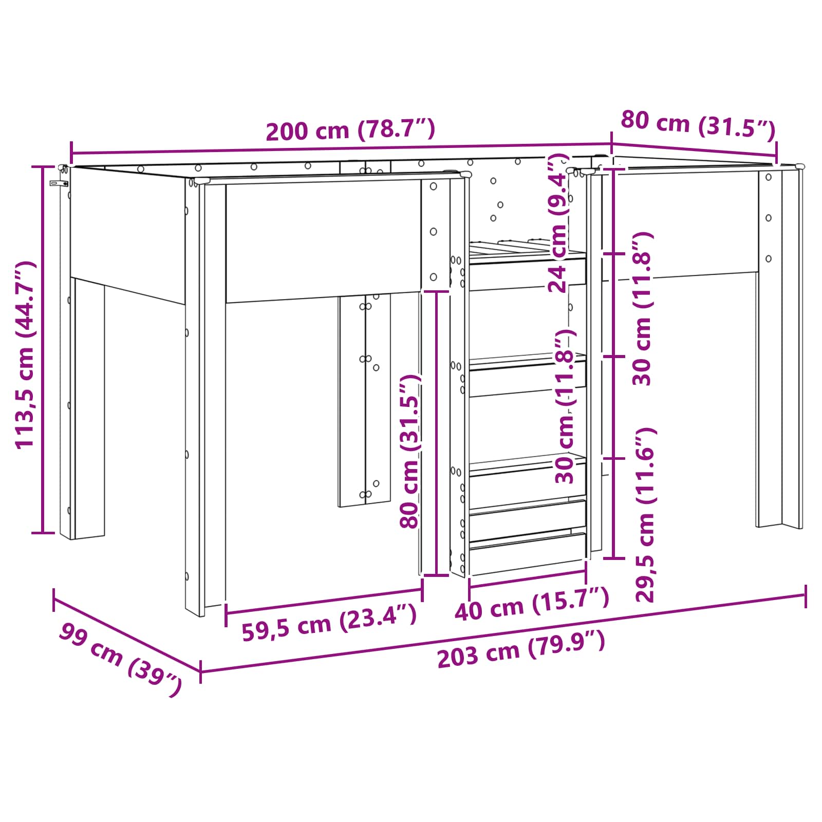 Etagenbett für Kinder Beton Grau 80 x 200 cm Holzwerkstoff