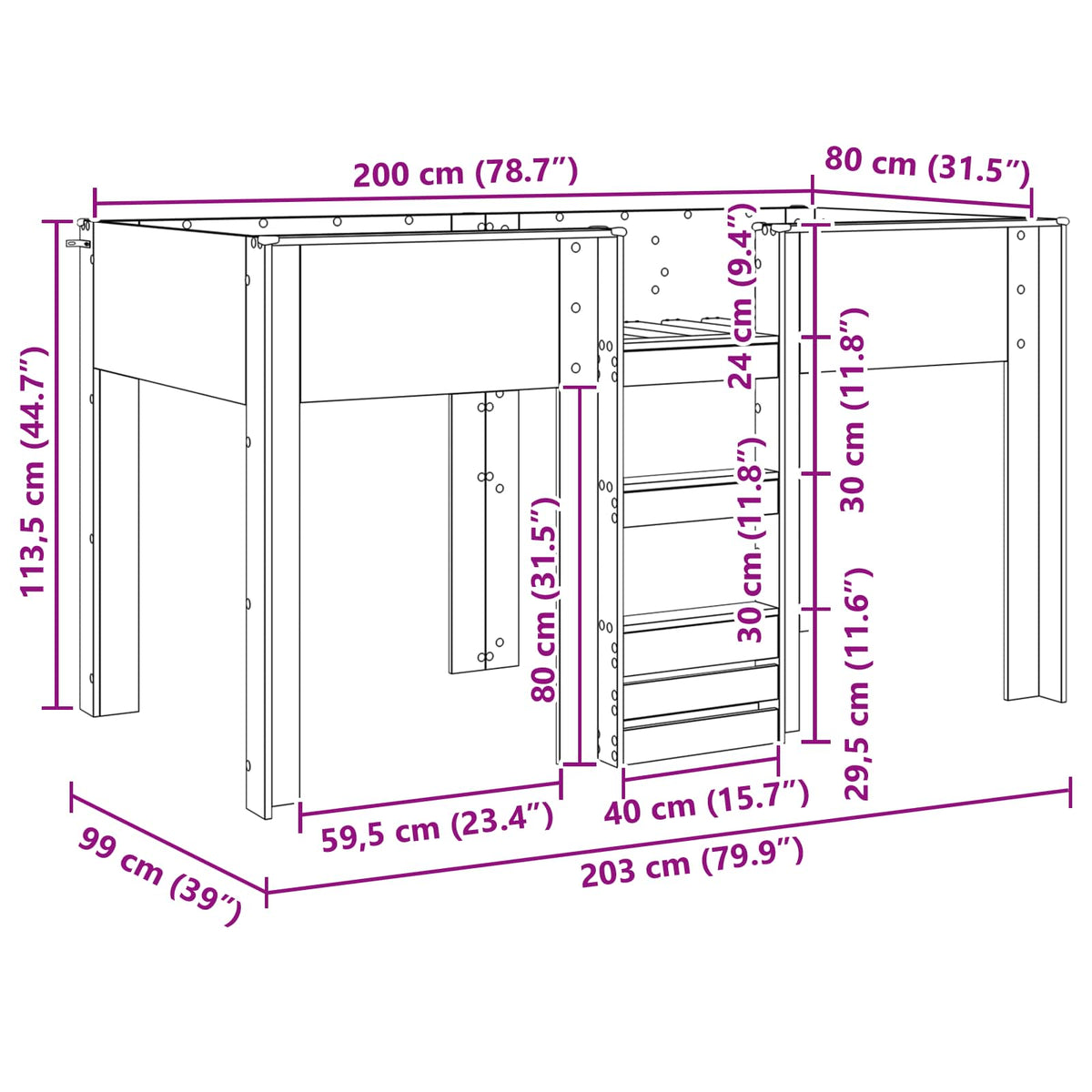 Etagenbett für Kinder Altholz 80 x 200 cm Holzwerkstoff