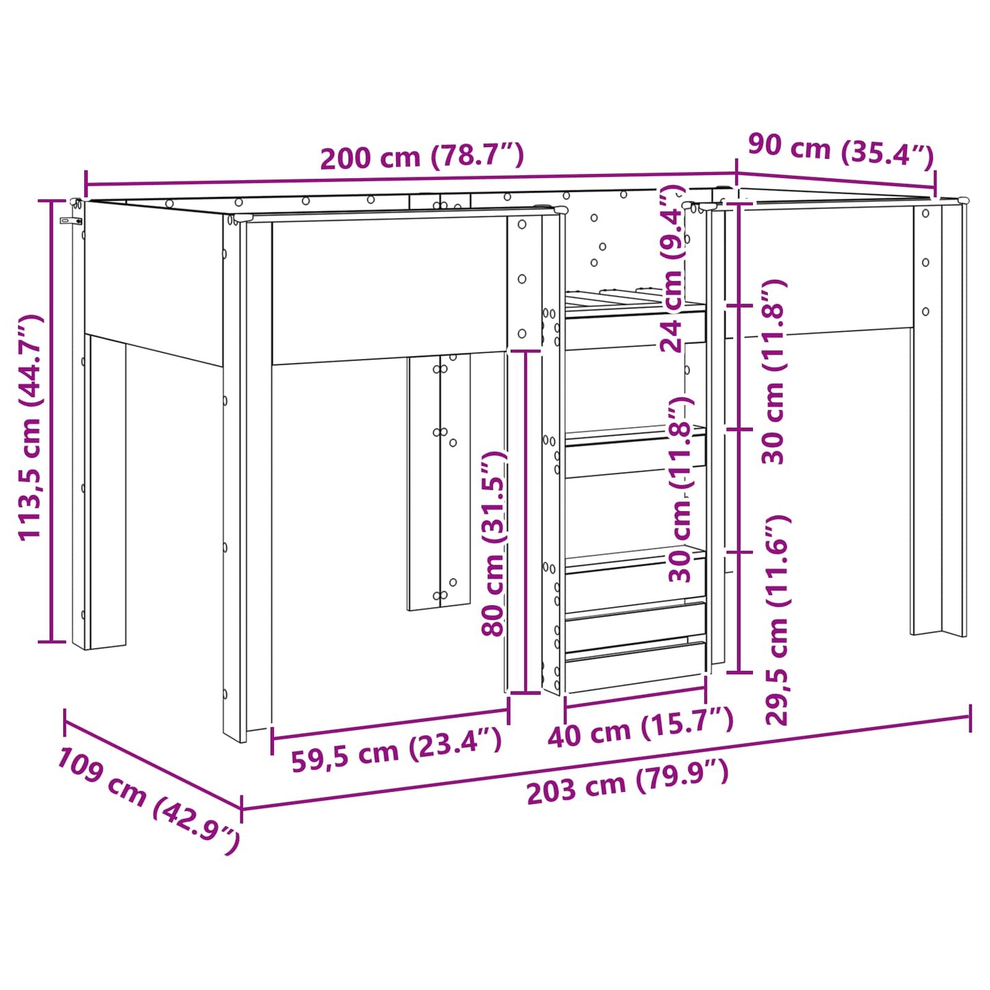 Etagenbett für Kinder Altholz 90 x 200 cm Holzwerkstoff