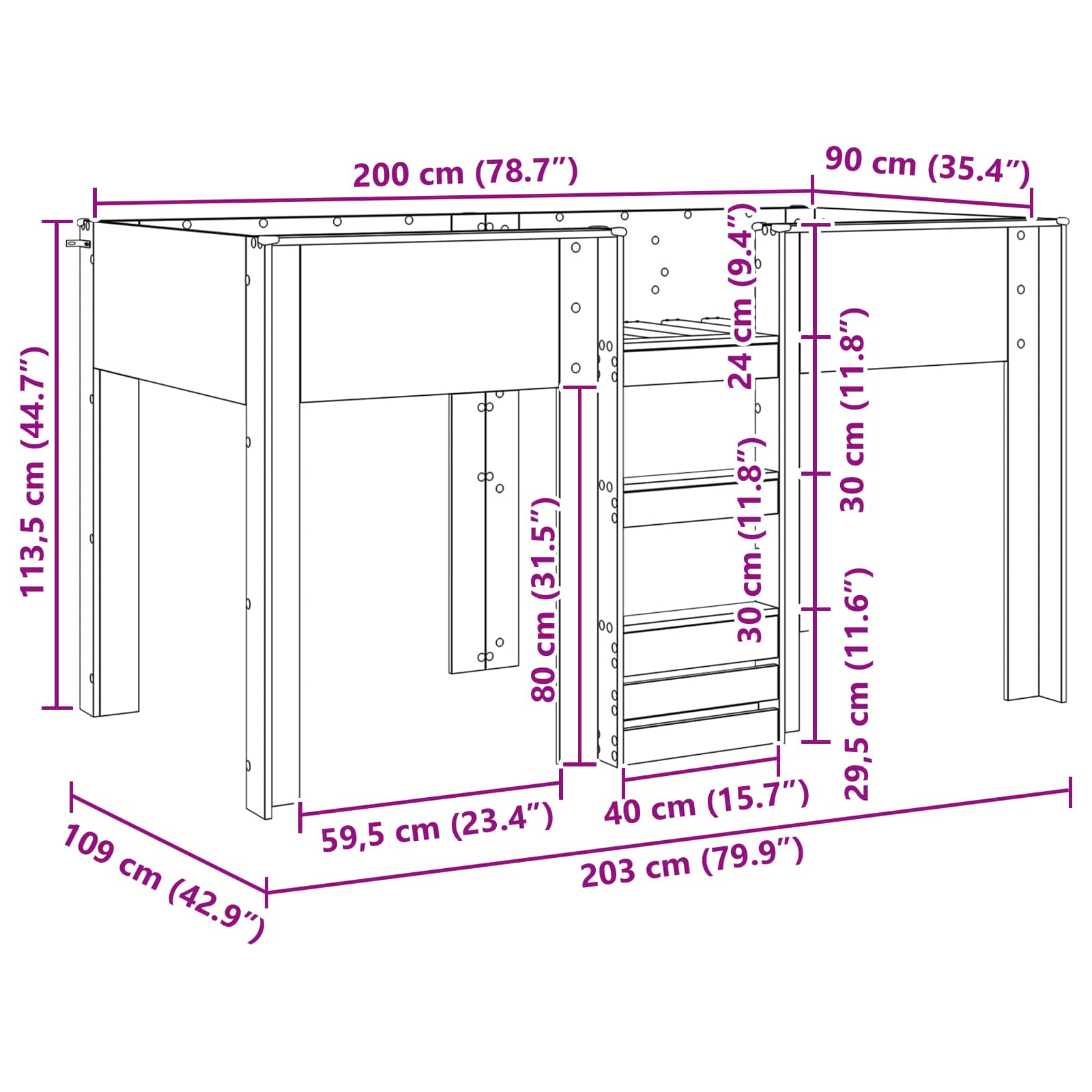 Etagenbett für Kinder Altholz 90 x 200 cm Holzwerkstoff