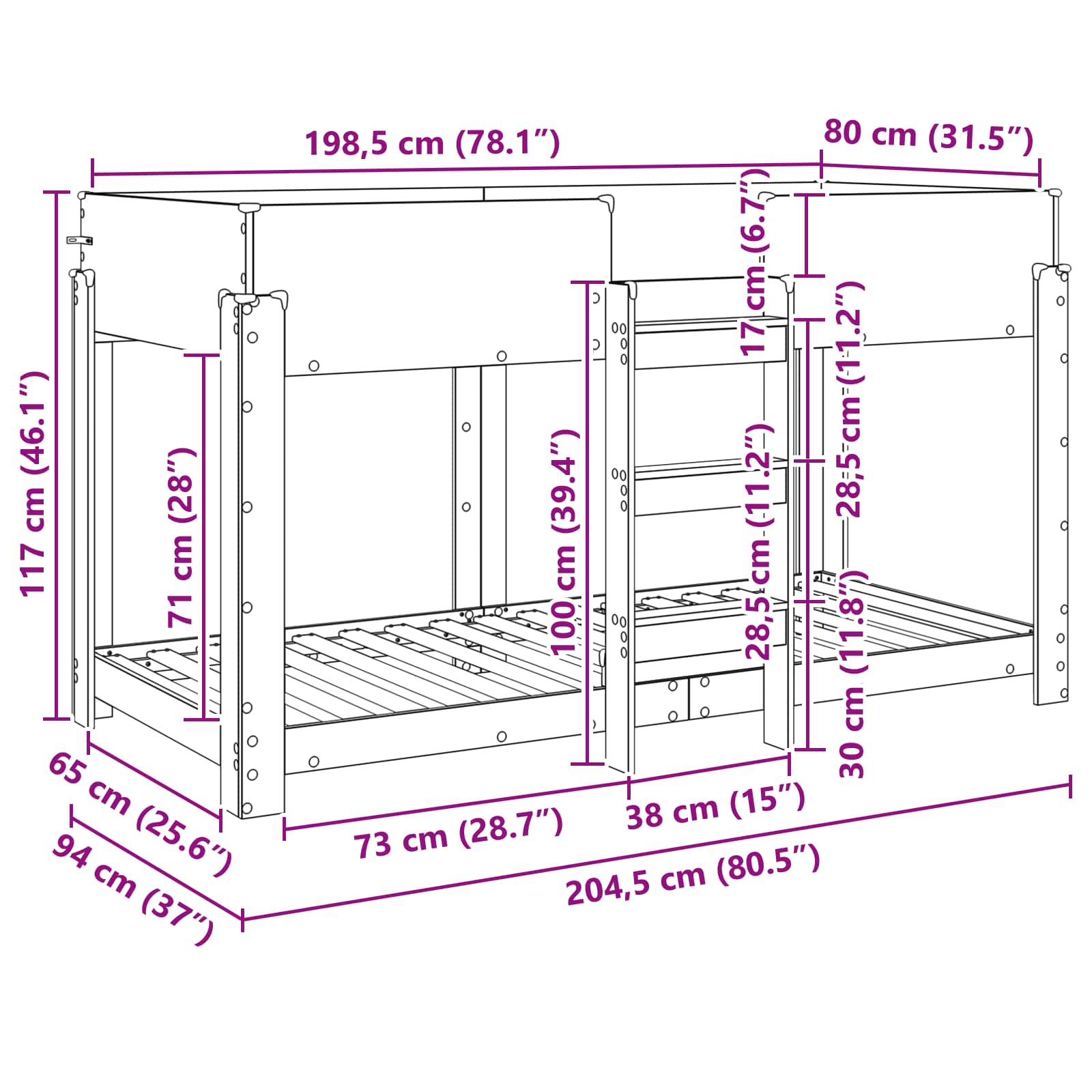Etagenbett für Kinder Artisan-Eiche 80 x 200 cm Holzwerkstoff
