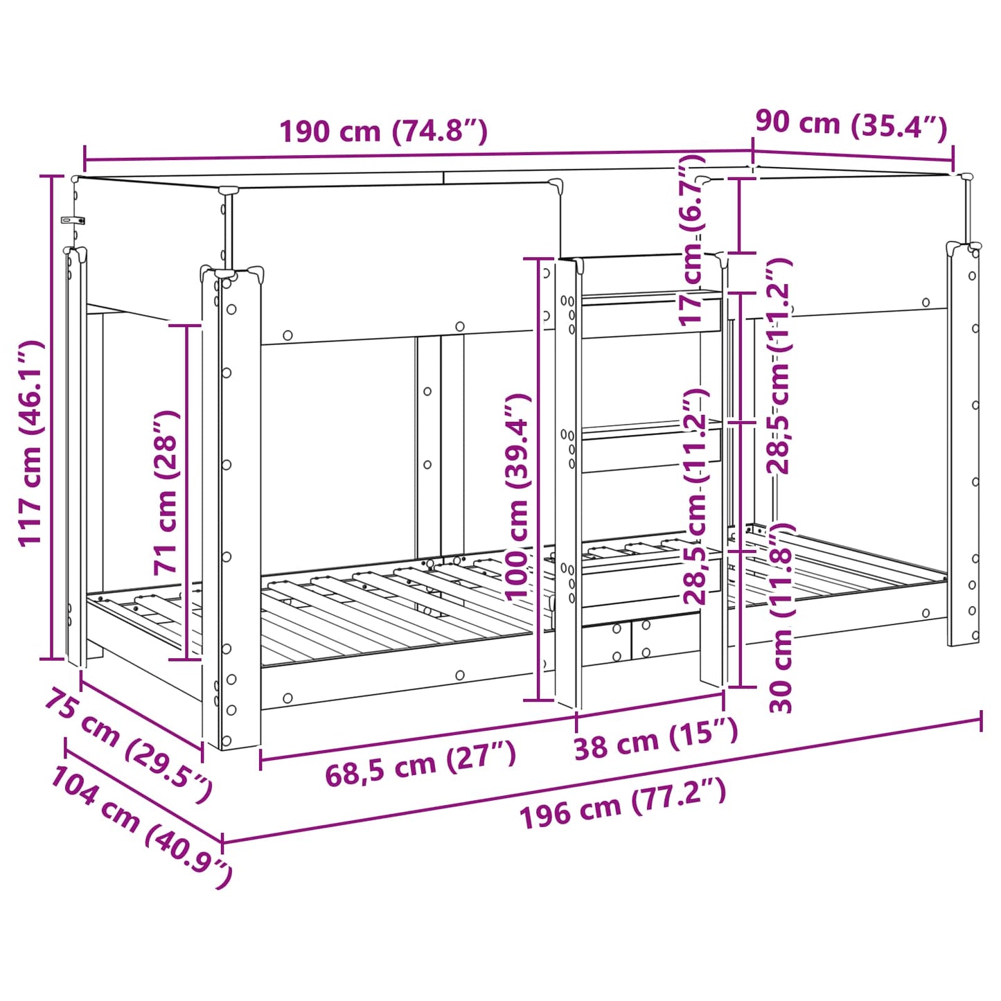 Etagenbett für Kinder Graues Sonoma 90 x 190 cm Holzwerkstoff