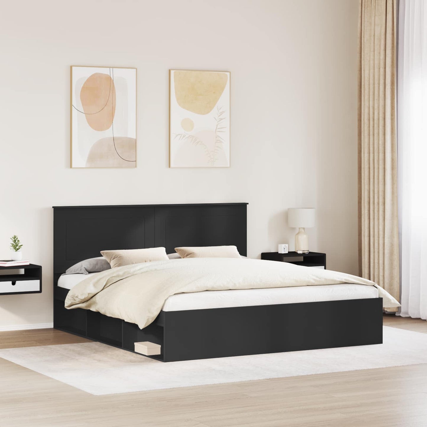 Bettrahmen Schwarz 200 x 200 cm Massives Kiefernholz