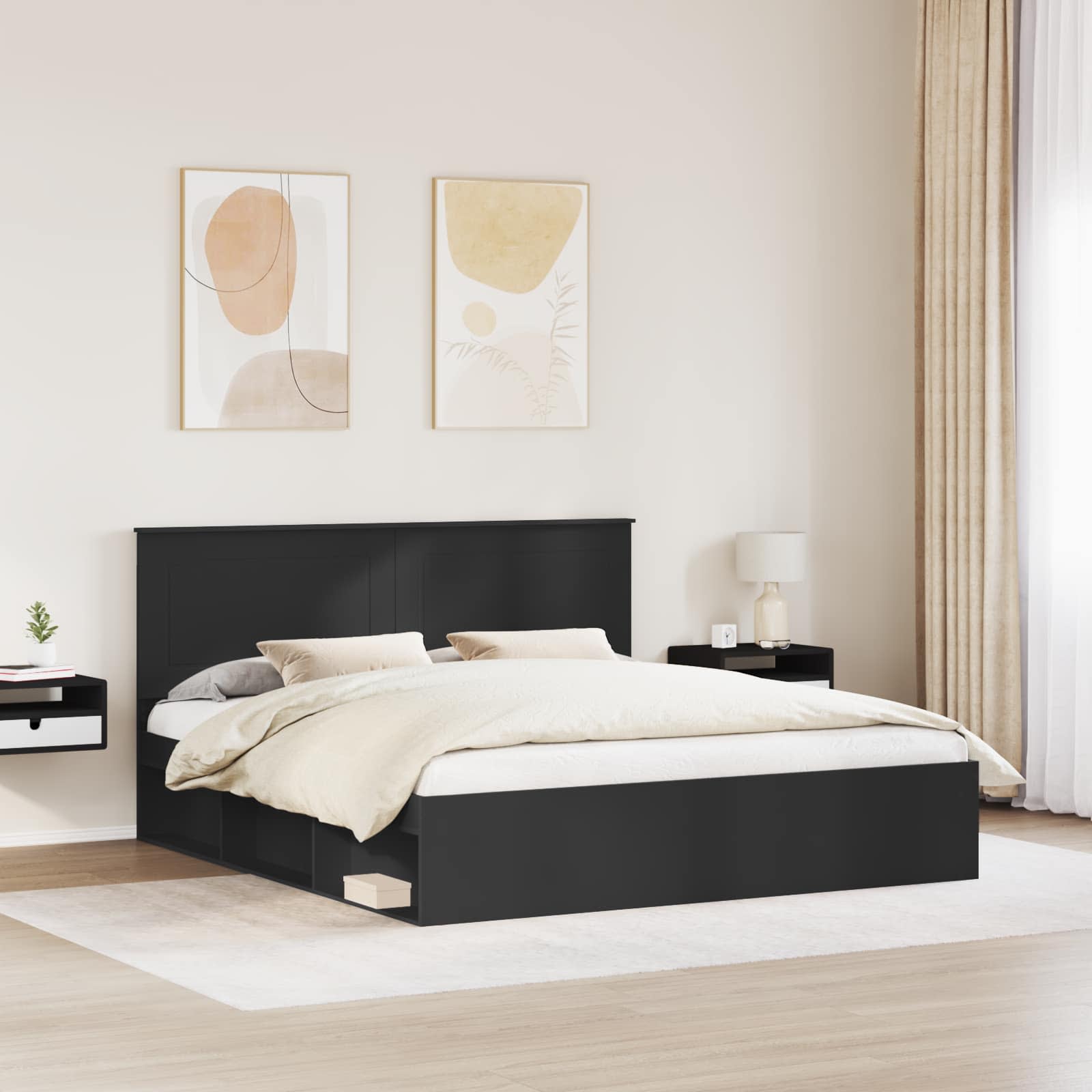 Bettrahmen Schwarz 200 x 200 cm Massives Kiefernholz