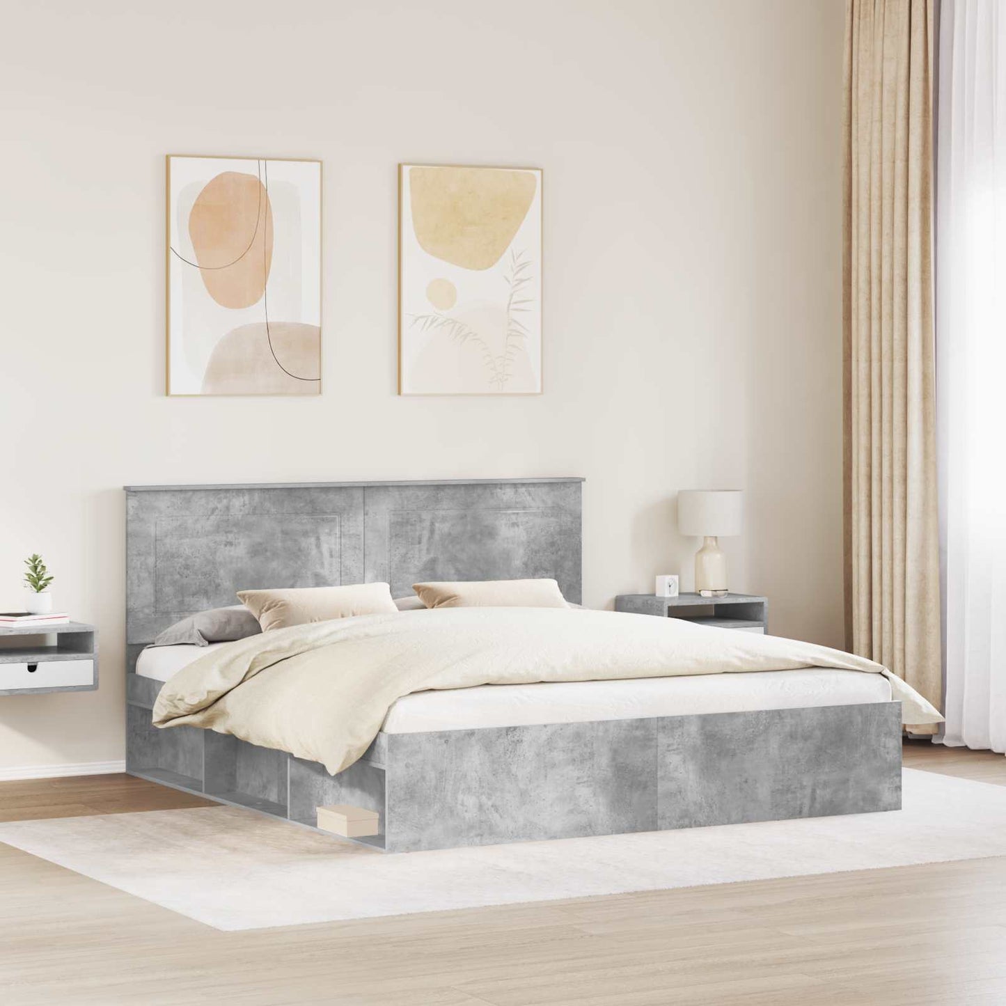 Bettrahmen mit Kopfteil Beton 180 x 200 cm Massives Kiefernholz