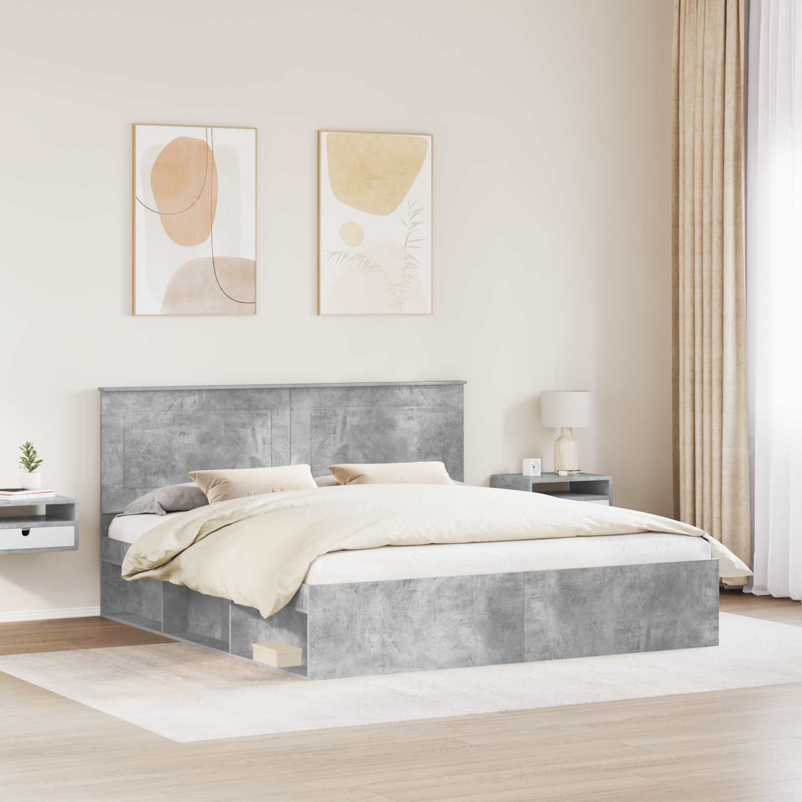 Bettrahmen mit Kopfteil Beton 180 x 200 cm Massives Kiefernholz