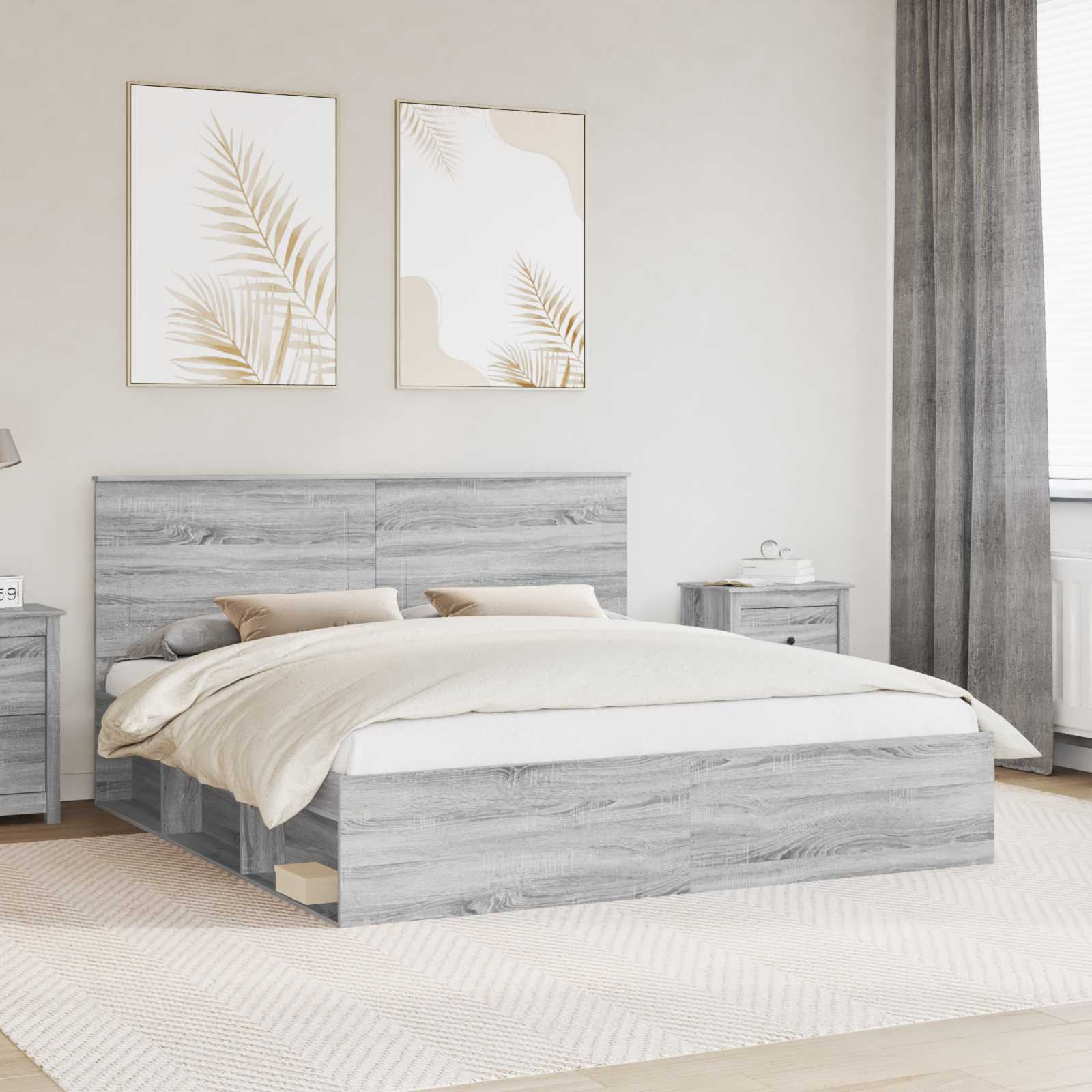 Bettrahmen Sonoma-Grau 180 x 200 cm Massives Kiefernholz