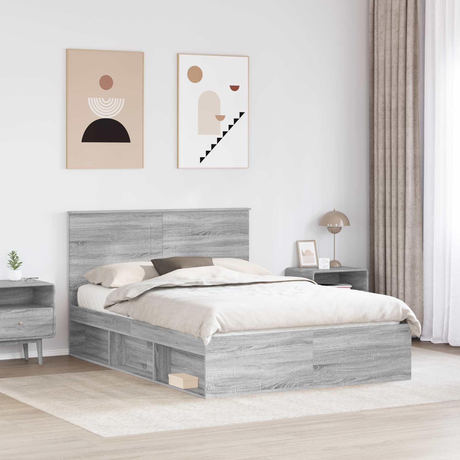 Bettrahmen Graues Sonoma 160 x 200 cm Massives Kiefernholz