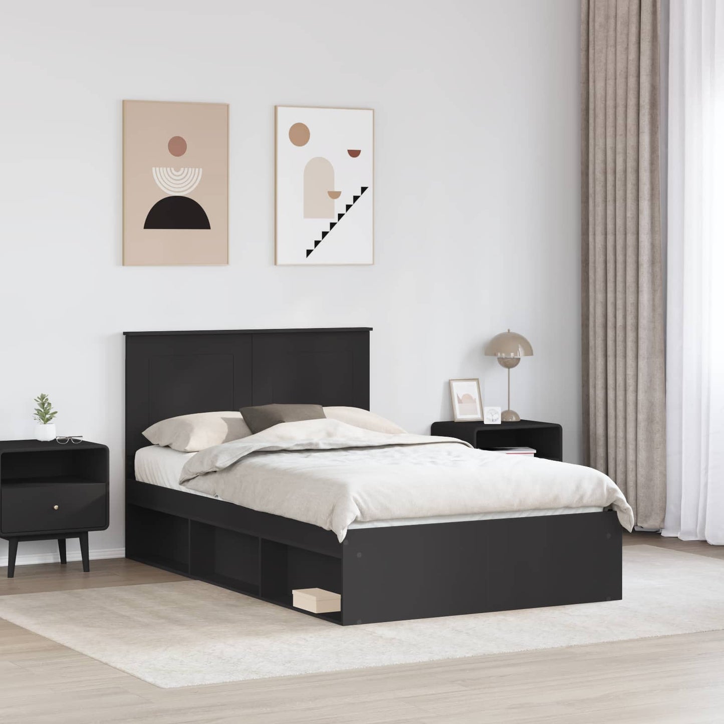 Bettrahmen Schwarz 120 x 200 cm Massives Kiefernholz
