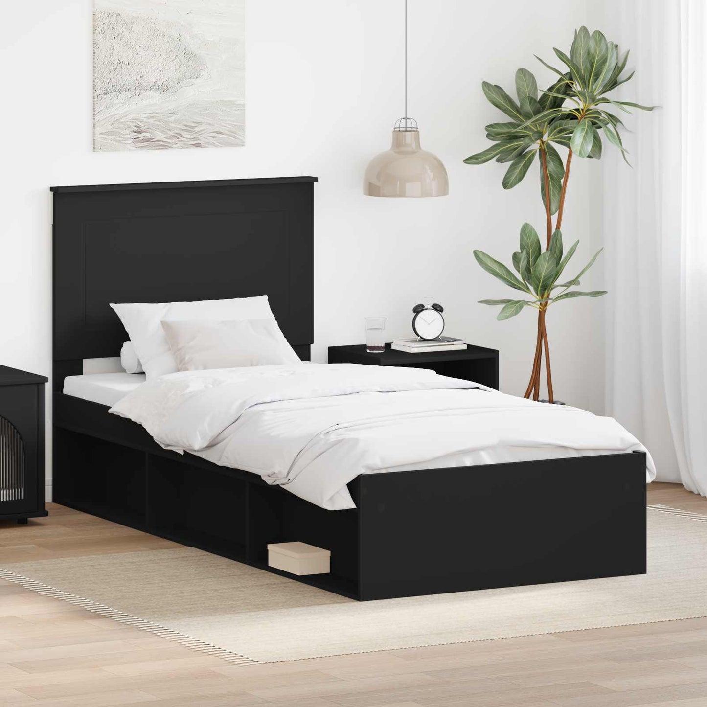 Bettrahmen Schwarz 90 x 190 cm Massives Kiefernholz