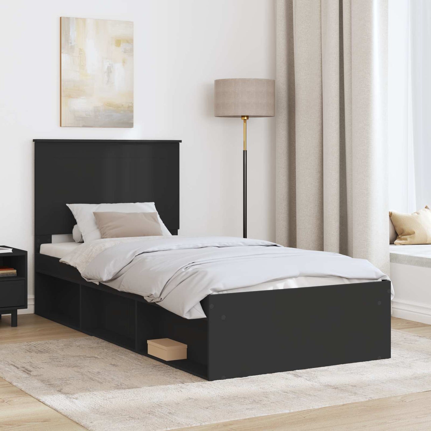 Bettrahmen Schwarz 90 x 190 cm Massives Kiefernholz