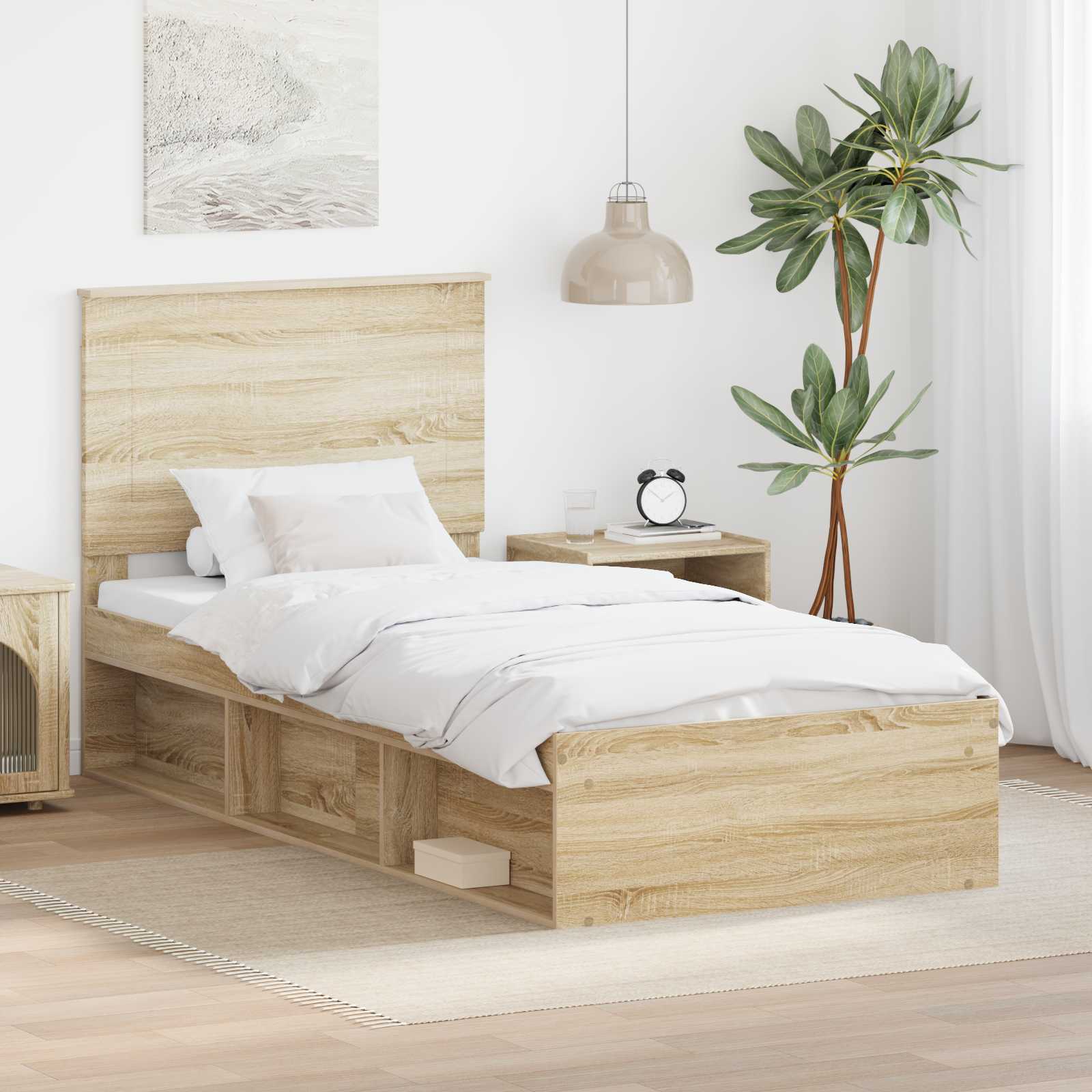 Bettrahmen mit Kopfteil Sonoma 90 x 190 cm Massives Kiefernholz