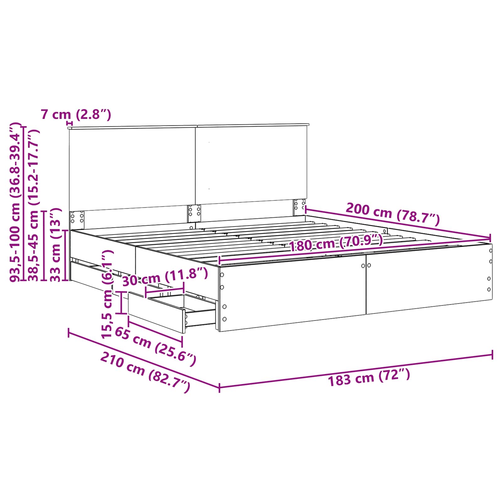 Bettrahmen Graues Sonoma 180 x 200 cm Ingenieurs Holz
