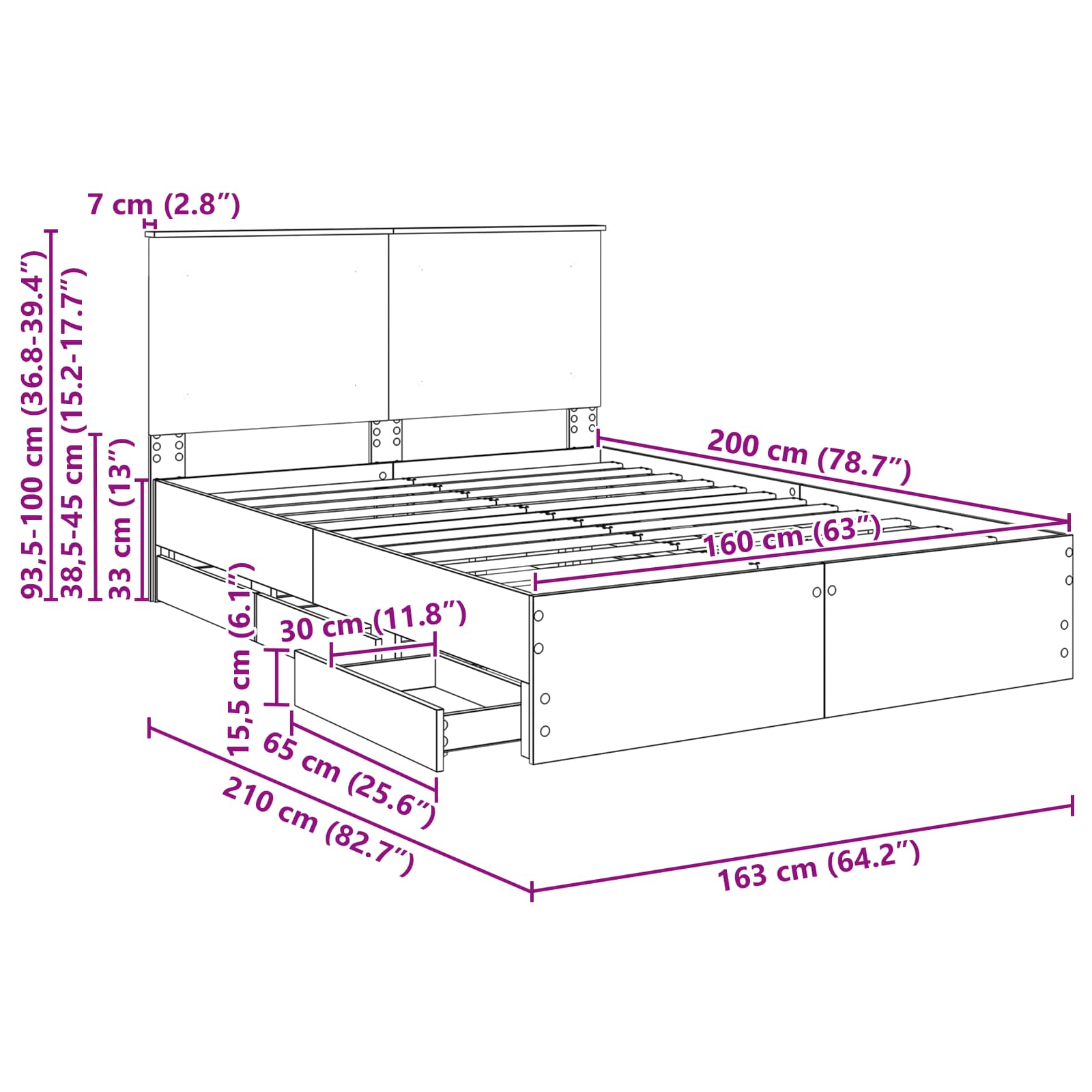 Bettrahmen Graues Sonoma 160 x 200 cm Ingenieurs Holz