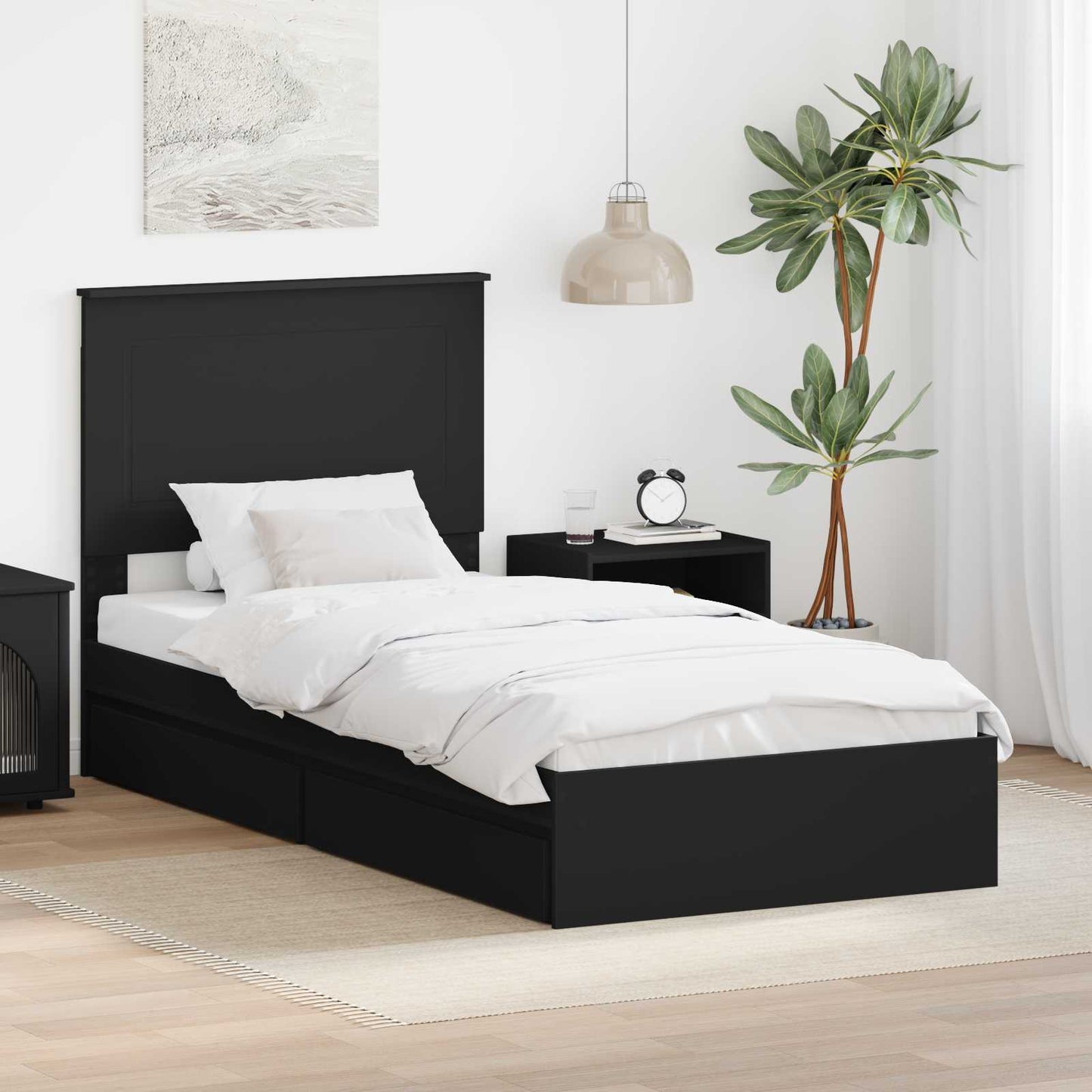 Aufbewahrungsbett Schwarz 90 x 190 cm Holzwerkstoff
