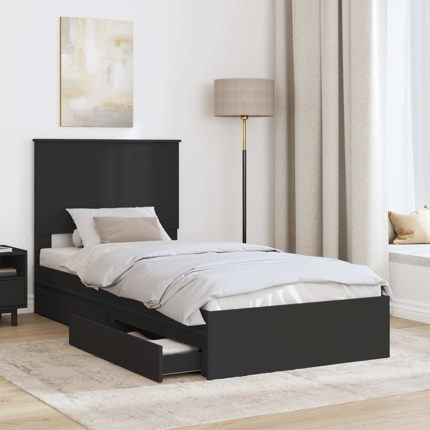 Aufbewahrungsbett Schwarz 90 x 190 cm Holzwerkstoff
