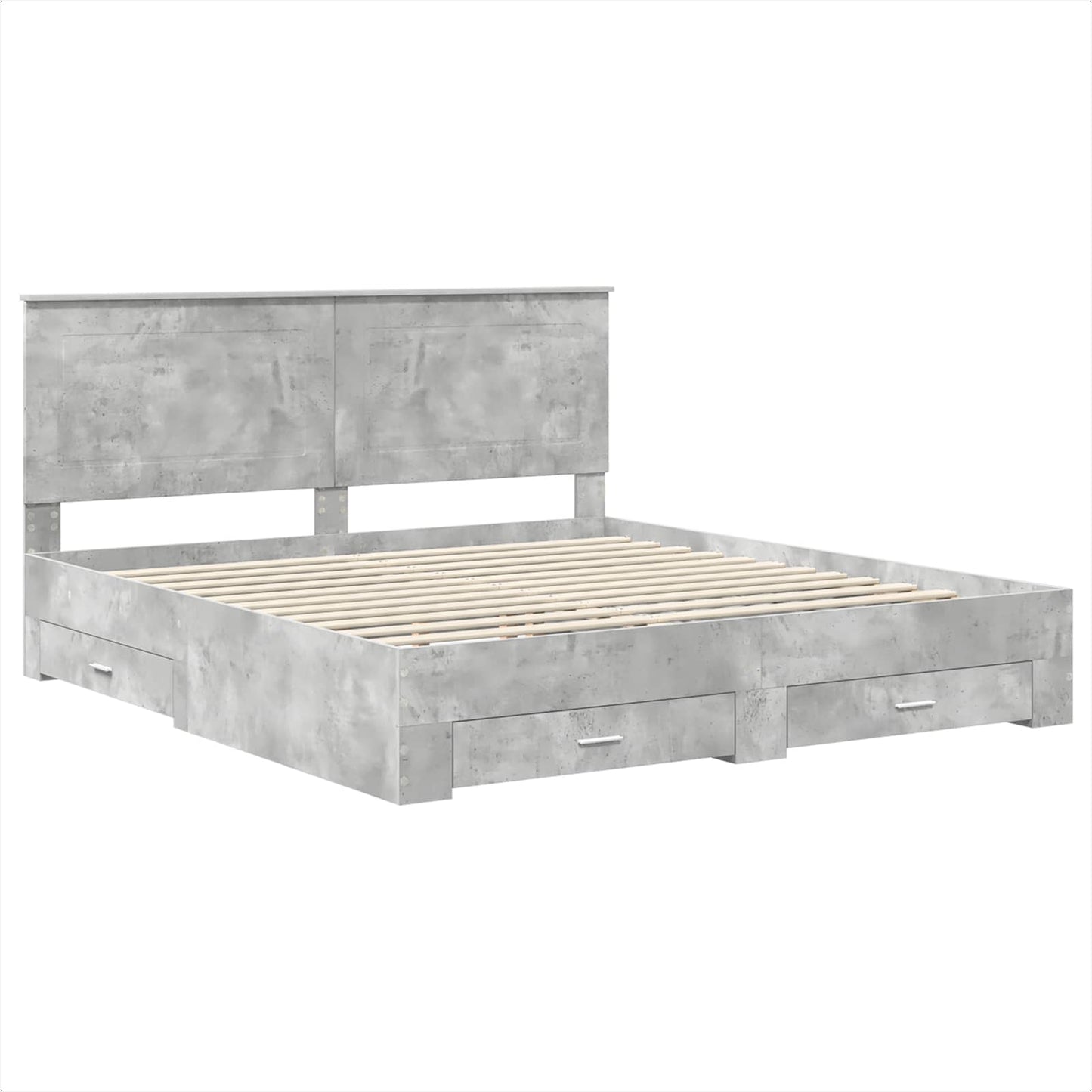 Bettrahmen mit Schubladen Beton Grau 200 x 200 cm Holzwerkstoff