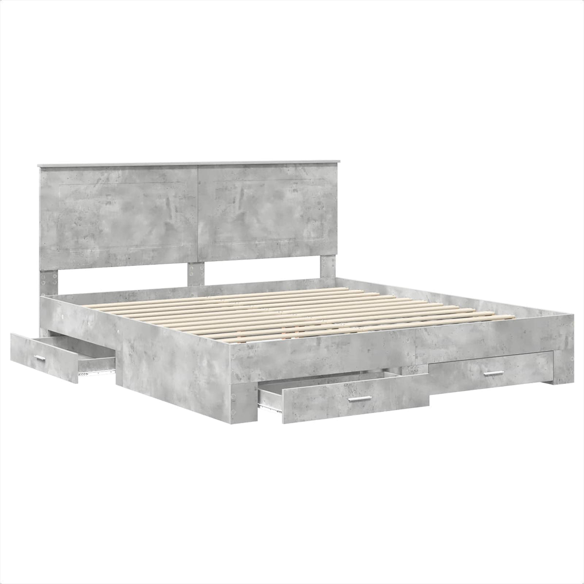 Bettrahmen mit Schubladen Beton Grau 200 x 200 cm Holzwerkstoff